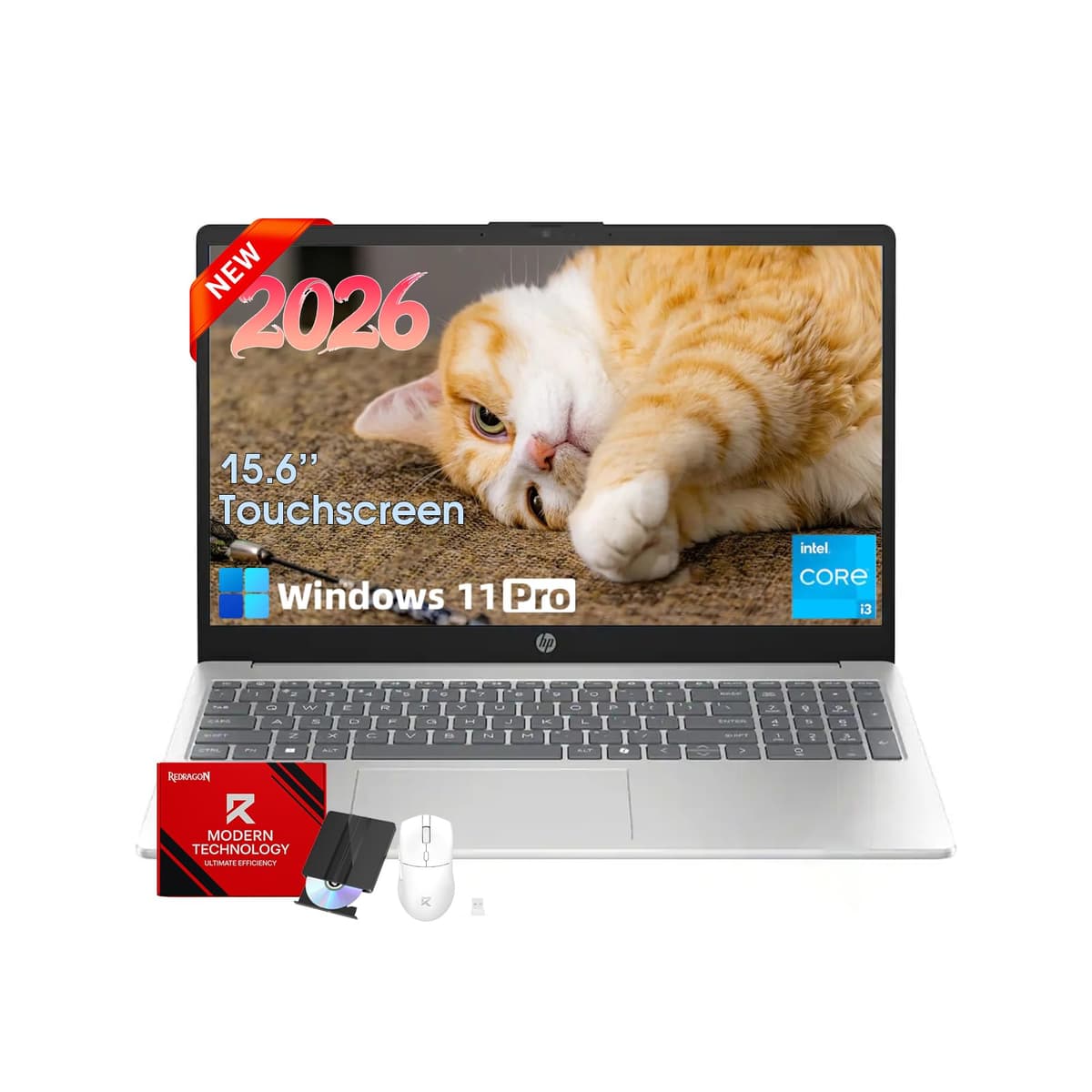 HP Laptop 15.6" 2026, 16 GB RAM, 512 GB SSD, Pantalla táctil antirreflejo 15.6", Windows 11 Pro, Copilot IA, Intel Core i3 de 13.ª generación (hasta 4.5 GHz), con accesorio patentado