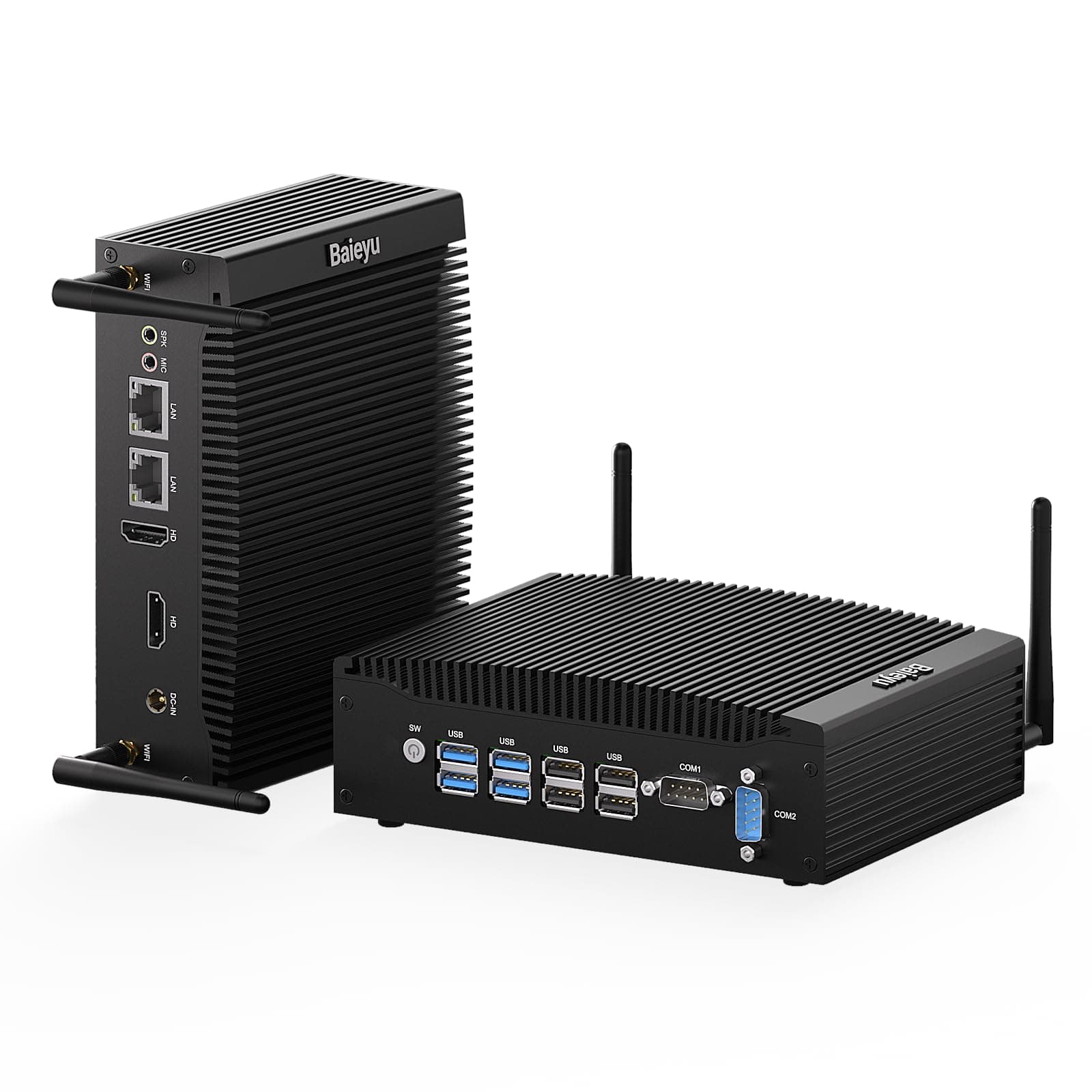 Baieyu Mini PC industrial fanless con Core i5-8260U, 16GB RAM, 1TB SSD, 2x2.5GbE, dual HD, 2 RS232, múltiples USB, BT4.2, Windows 11 Pro BA-H7-i5-8260U