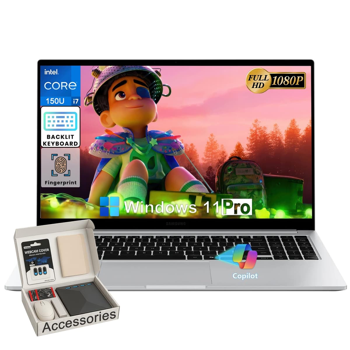Samsung Galaxy Book4 Business Laptop - Intel 10 núcleos 7-150U (hasta 5.4GHz) • 16GB RAM, 512GB SSD • Pantalla FHD de 15.6" • Teclado retroiluminado • Lector de huellas • HDMI • Cámara web • Windows 11 Pro