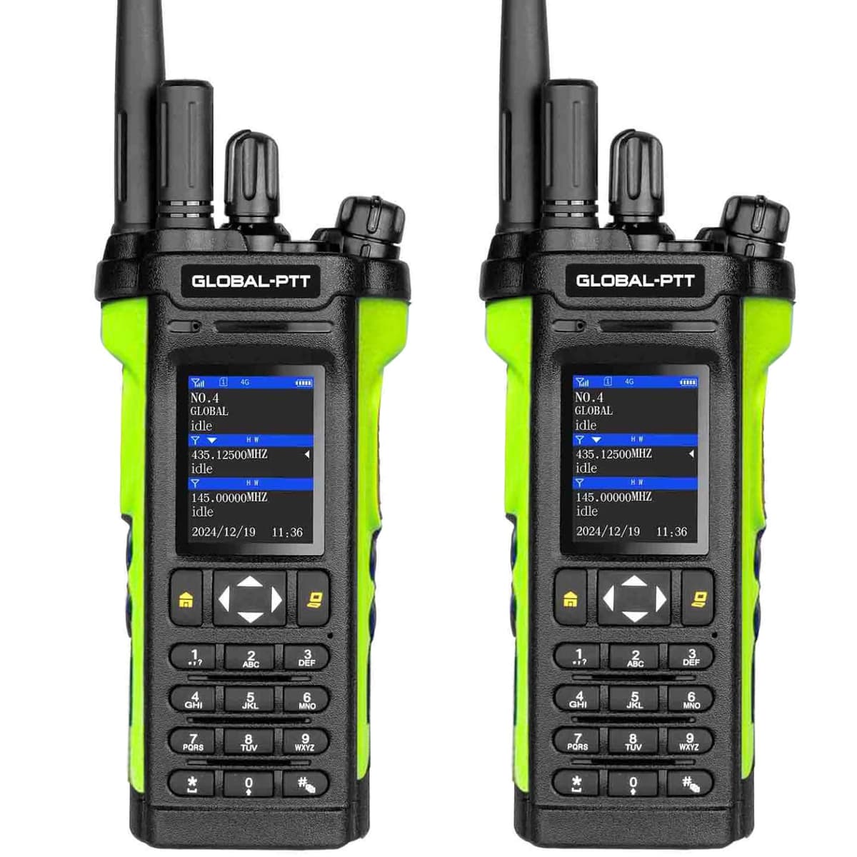 GLOBAL-PTT 2-Pack 4G LTE PoC y Radio Analógica Dual Band UHF/VHF 10W con Plan 1 Año (5288plus Green)