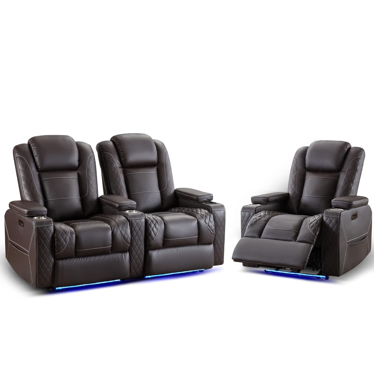 TUNYI Home Theater Recliner Chair - Power Recliner (Brown, 1+2) TUNYIHST02