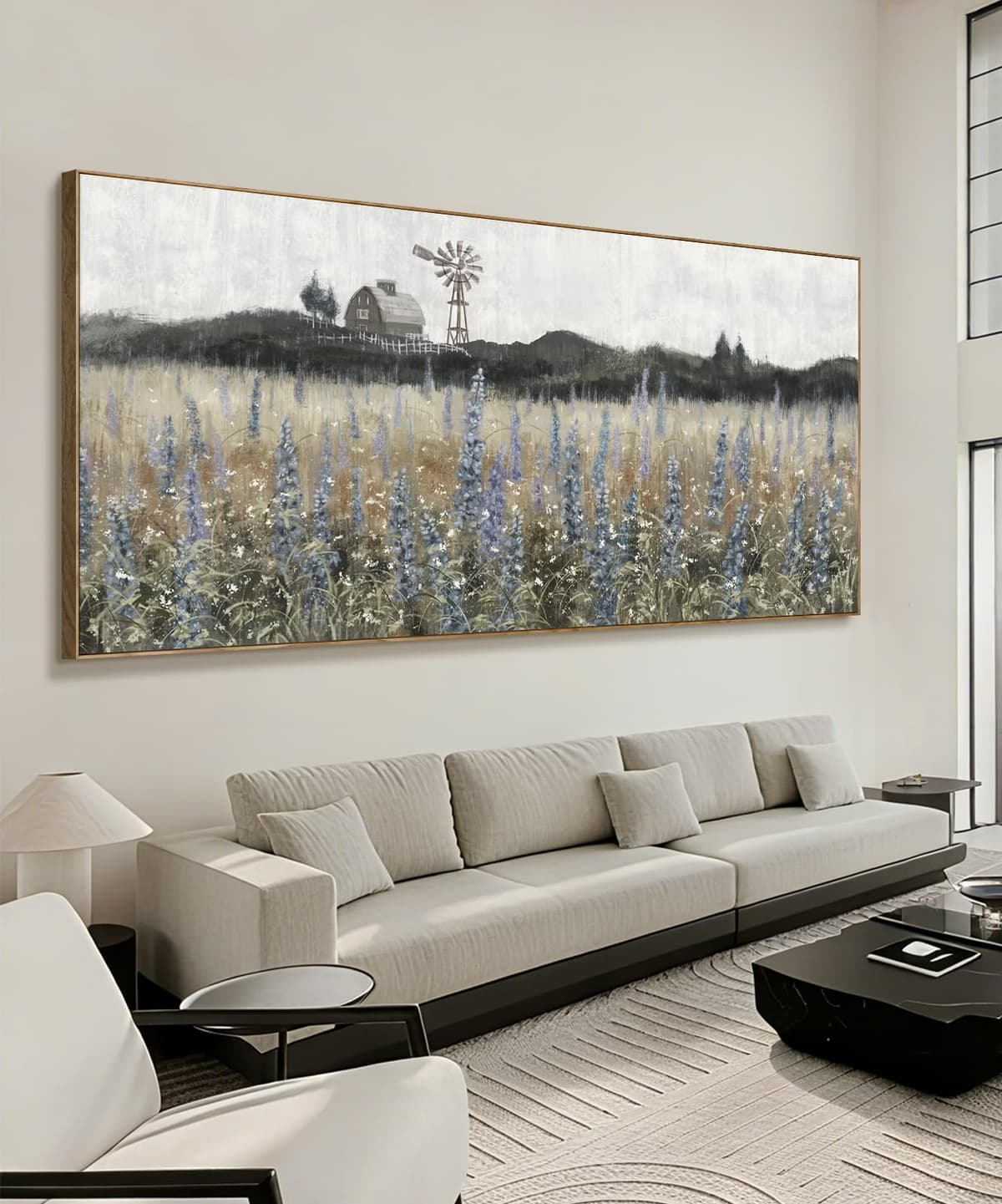 Nicetop Extra Large Vintage Framed Wall Art Paisaje Campo de Lavanda 86x39inch