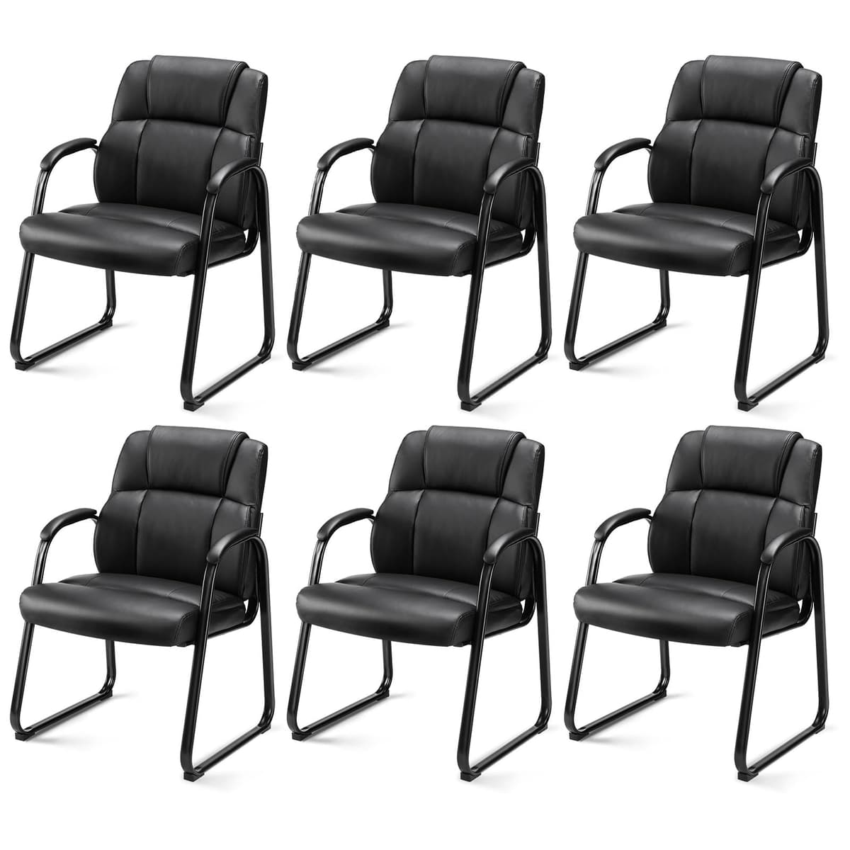 Conjunto de 8 Sillas de Sala de Espera NEWBULIG, Sillas Fijas de Recepción para Oficina, Reposabrazos Acolchados Cómodos y Base en T, Sillas para Escritorio de Computadora para Sala de Conferencias, Vestíbulo, Hogar o Dormitorio 8P6130BK-BY-PN