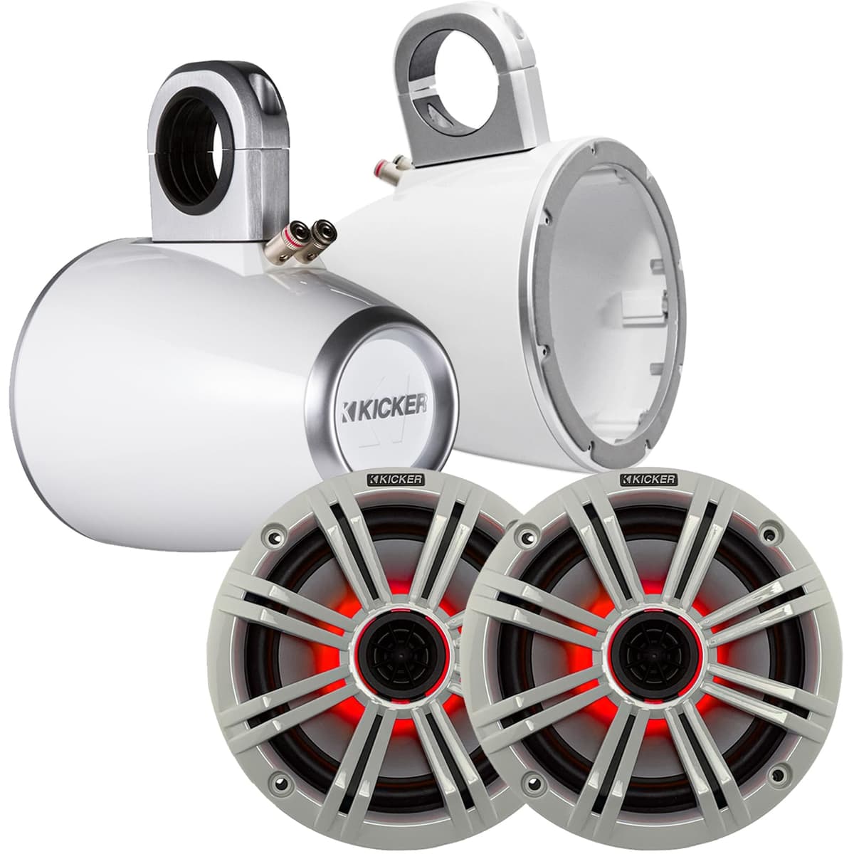 KICKER Sistema de Torre White Wake de 6.5" para Marina Altavoces LED RGB (Par) (2)BKM6LW+12KMTESW