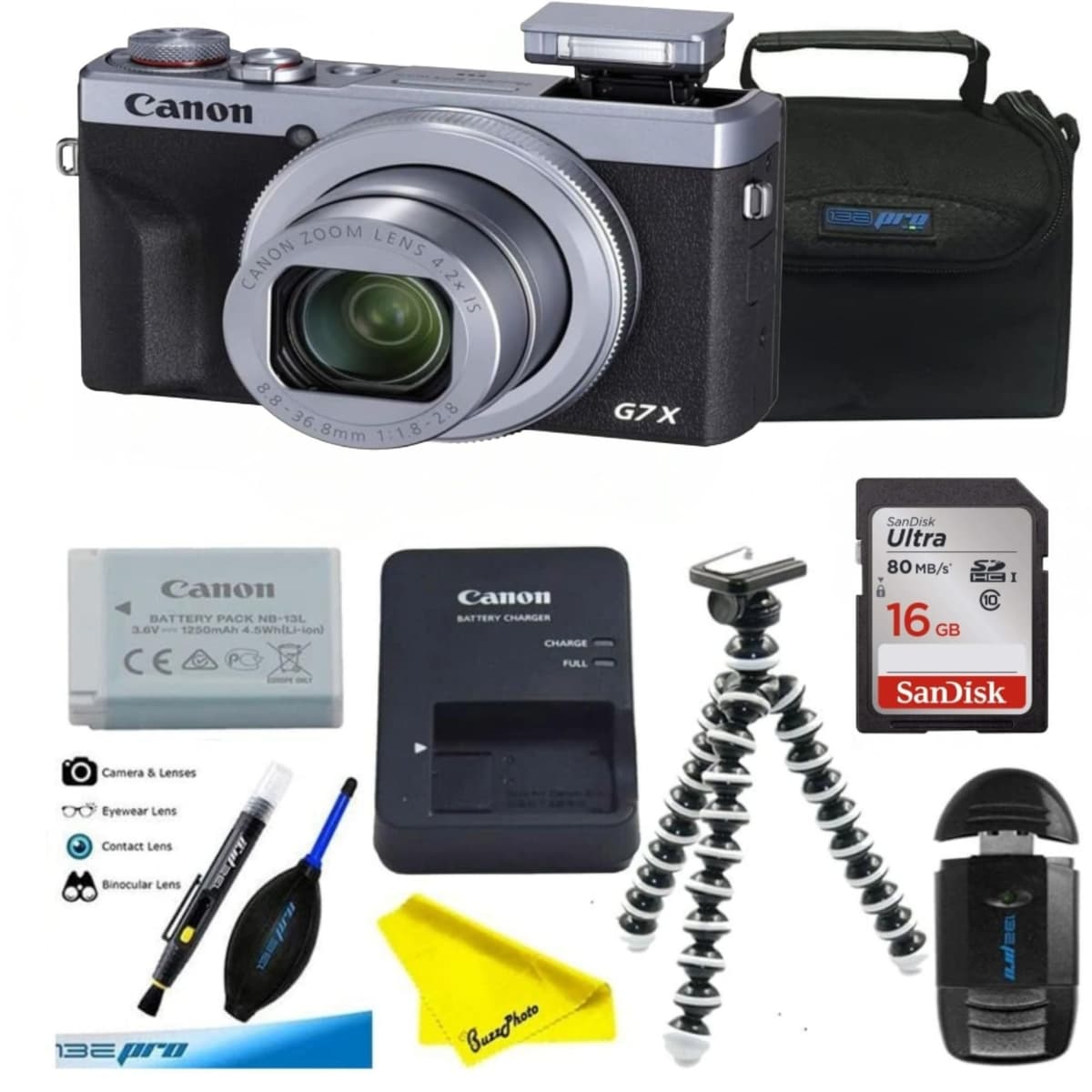 Cámara digital Canon PowerShot [G7 X Mark III] con Wi-Fi y NFC, pantalla LCD y video 4K (cámara con paquete de accesorios BuzzPhoto Pro, plateada) 3637C001-cr