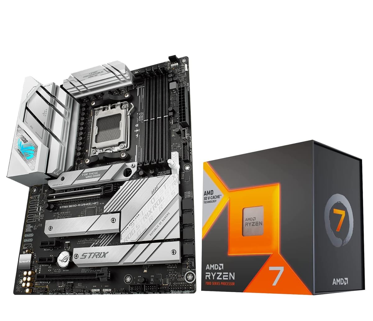 Kit Micro Center CPU y placa madre AMD Ryzen 7 7800X3D desbloqueado para escritorio con placa madre para juegos ASUS ROG Strix B650-A Gaming WiFi 6E AM5 7800X3DROGSB650AGWF
