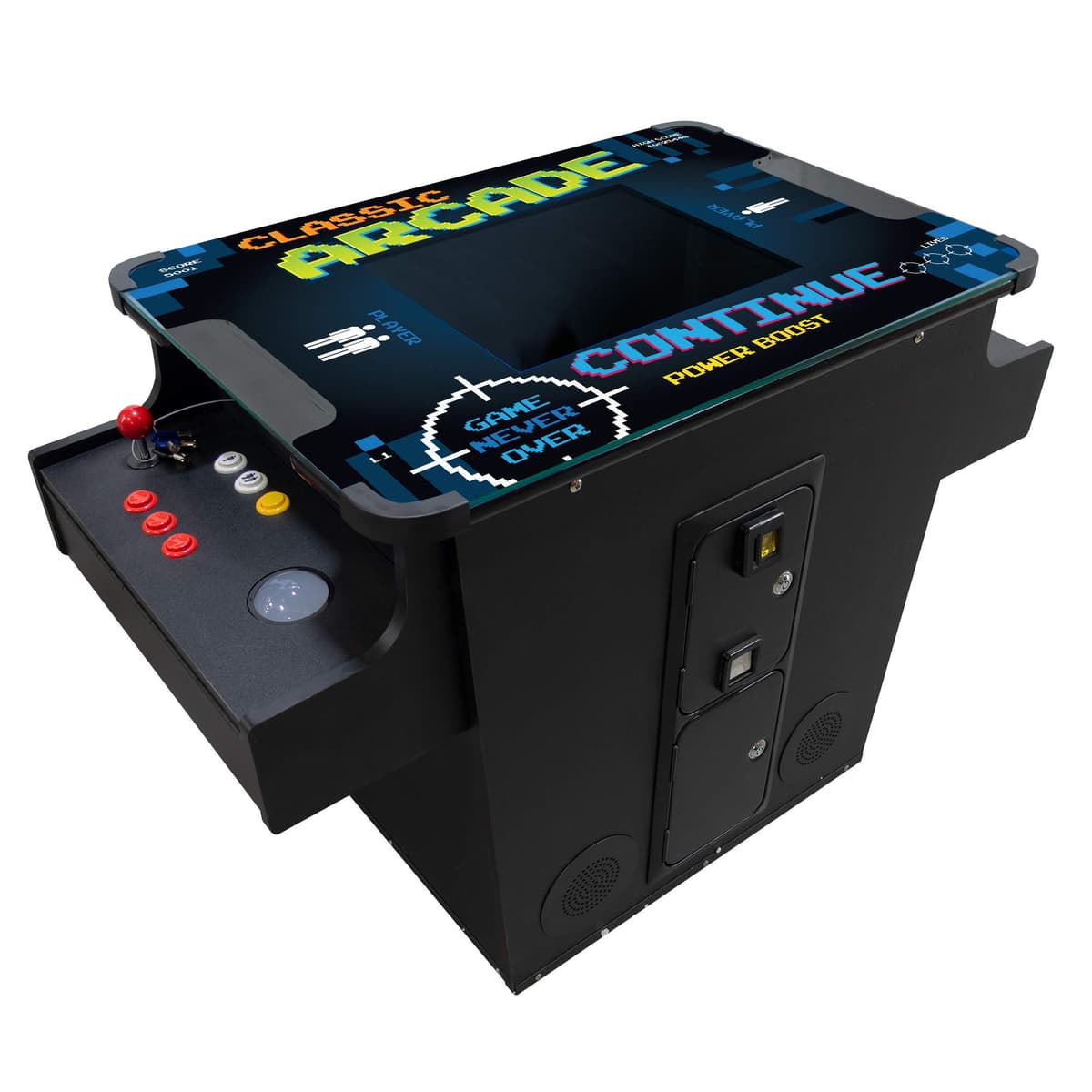 Creative Arcades Máquina arcade cocktail comercial 2 jugadores, 22" LCD, 412 juegos, trackball, incluye 2 taburetes 112141