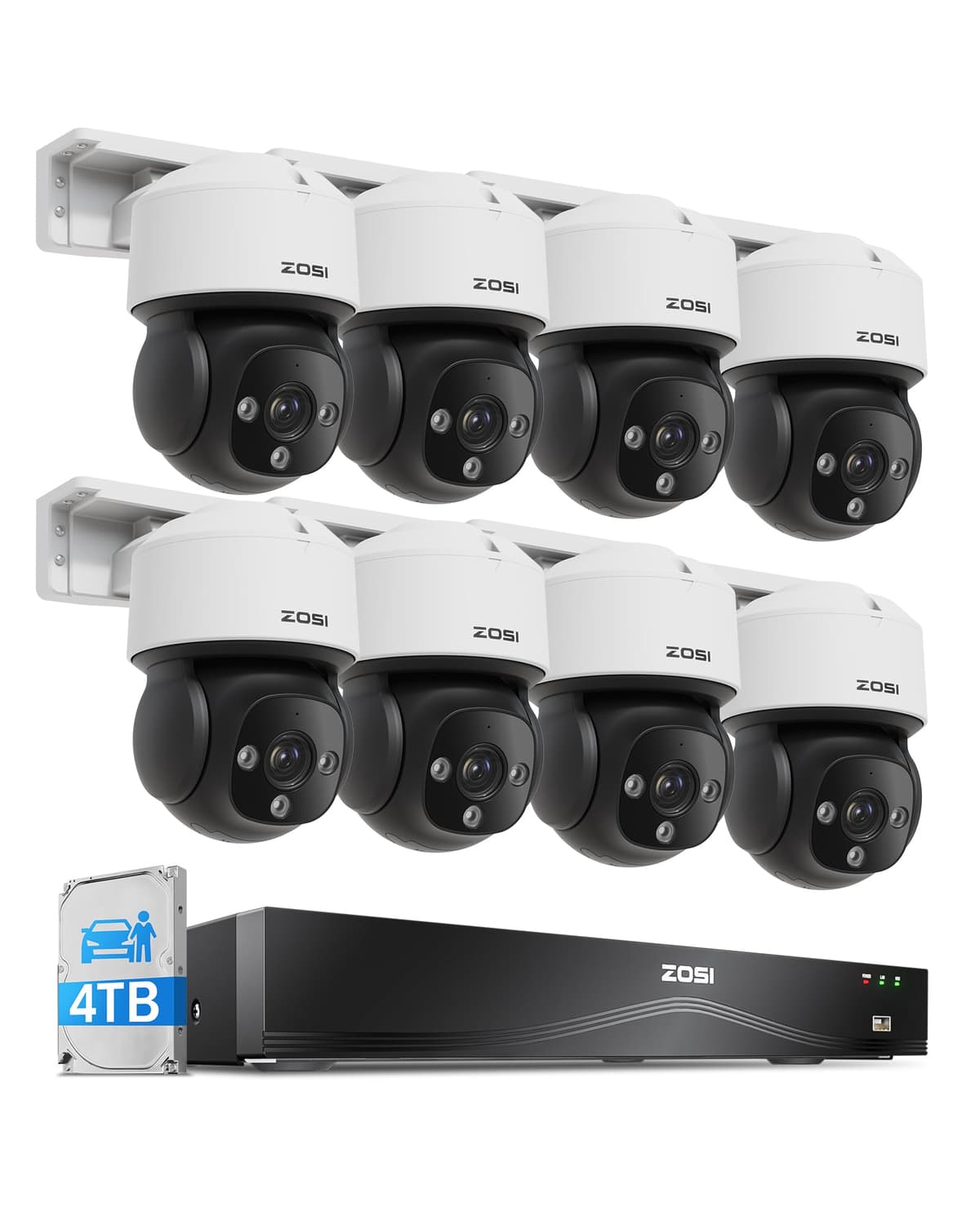 Sistema de Cámaras de Seguridad ZOSI C290 4K 16CH POE para Grabación 24/7,8 x Cámaras IP PoE Cableadas 8MP para Exteriores, Vista 360, Detección AI de Personas/Vehículos/Rostros, Comunicación Bidireccional, Alarma con Sirena, Seguimiento Automático, Disco Duro 4TB 168B4-2908M8-US-V2