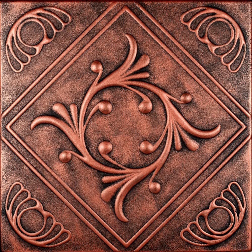 À LA MAISON CEILINGS R02 Diamond Wreath Foam Glue-up Ceiling Tile, Pack de 144, Antique Copper r02ac-144