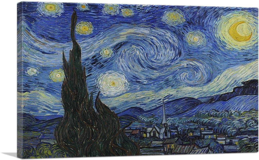 ARTCANVAS The Starry Night - Lienzo Impreso Estirado y Enmarcado por Vincent Van Gogh - 60 x 40"