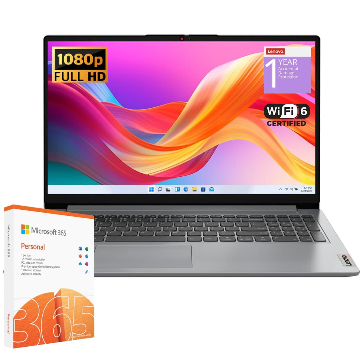 Lenovo IdeaPad 1 Portátil Estudiantil, Procesador Intel Dual Core, 36GB RAM, 2TB SSD + 128GB eMMC, Pantalla FHD de 15.6", 1 Año Office 365, Windows 11 Home, Wi-Fi 6, Webcam, Bluetooth, Lector de Tarjetas SD, Gris IdeaPad 1 15IJL7