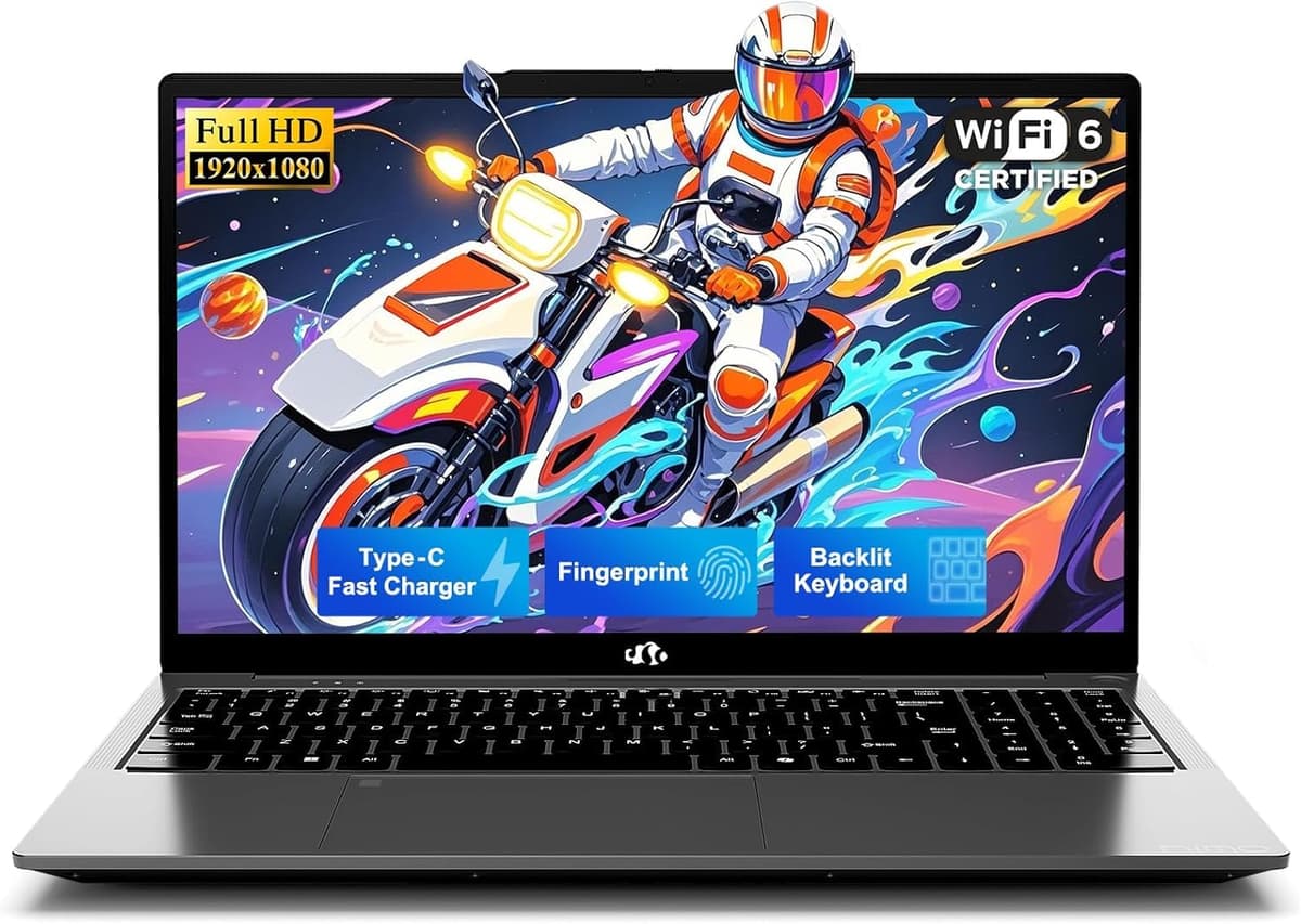 NIMO 15.6" Laptop FHD, Intel Pentium N150 (rinde como i3-1115G4, 4 núcleos hasta 3.6 GHz), Laptop con teclado retroiluminado, carga 65W GaN USB-C, lector de huellas, 8GB RAM 512GB SSD, para hogar, estudiantes y negocios NIMO N157G