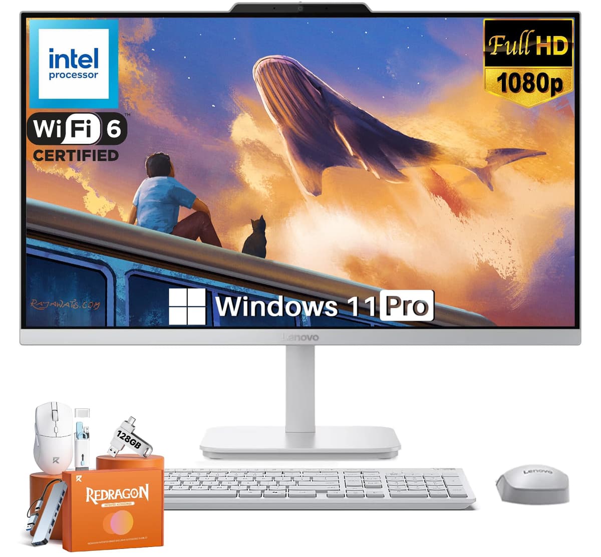 Computadora de Escritorio Todo en Uno Lenovo A100 2026, Pantalla IPS FHD 23.8" 1080p, Procesador Intel N100, 16 GB RAM, SSD 1 TB, Gráficos Intel UHD, Webcam HD, Wi-Fi 6, 4 puertos USB, Windows 11 Pro, con accesorios V100