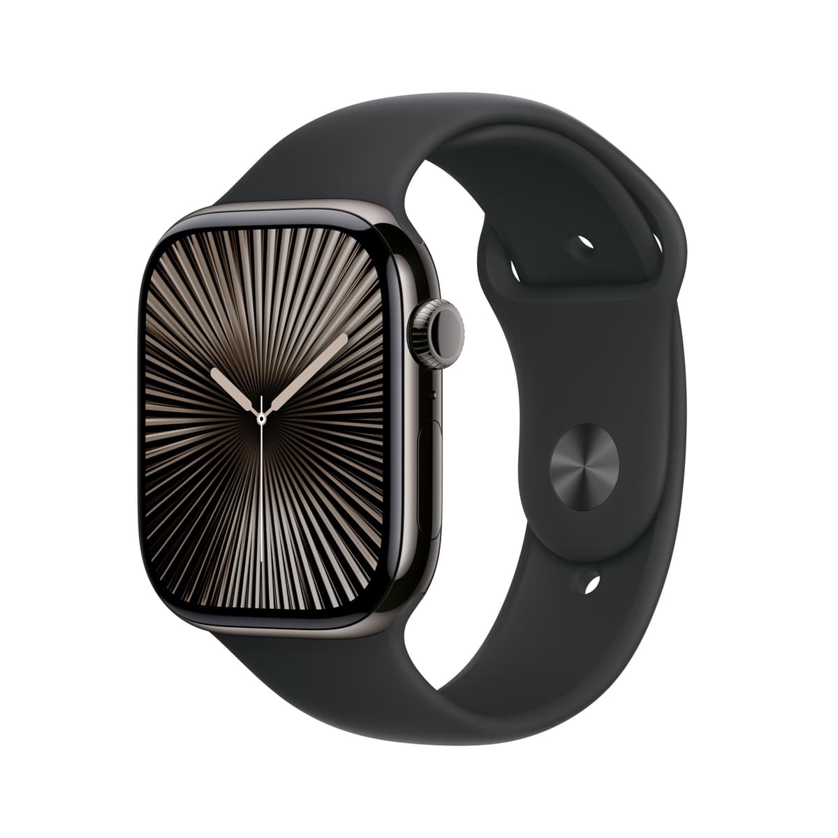 Apple Watch Series 10 [GPS + Cellular caja de 46 mm] Smartwatch con caja de titanio pizarra y correa deportiva negra - S/M. Rastreador de actividad, app de ECG, pantalla Retina siempre activa, resistente al agua MWYD3LW/A