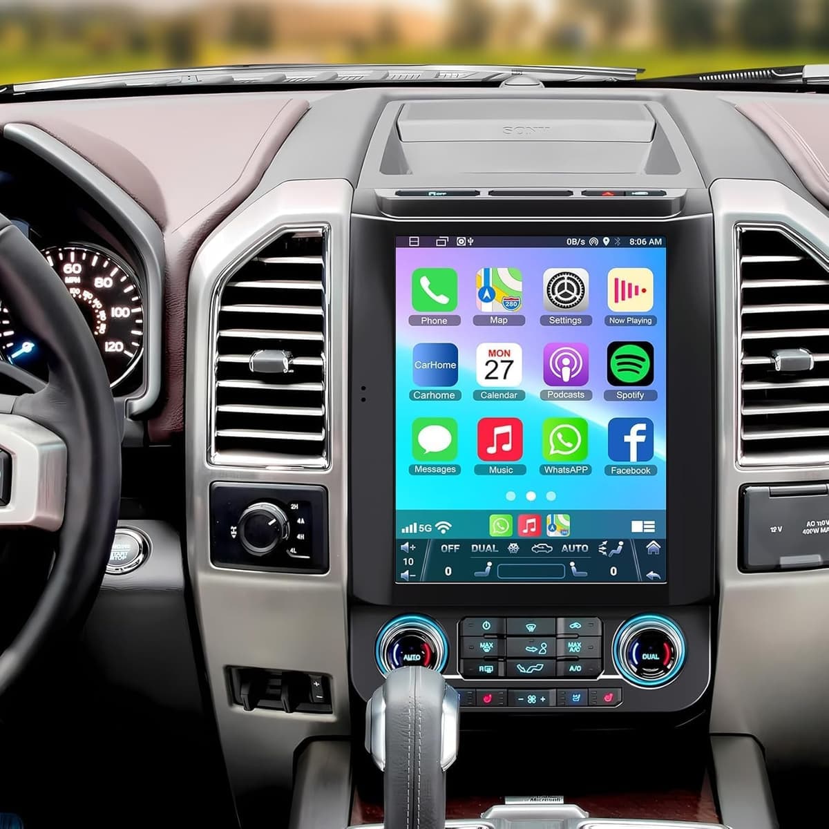 electrosmart Para Ford F150 2015-2020 Radio para Auto Android 14 de 8 núcleos 2G+64G, Pantalla Táctil IPS de 12.1 pulgadas con CarPlay Inalámbrico/Android Auto, GPS, WiFi, Bluetooth, FM, DVR