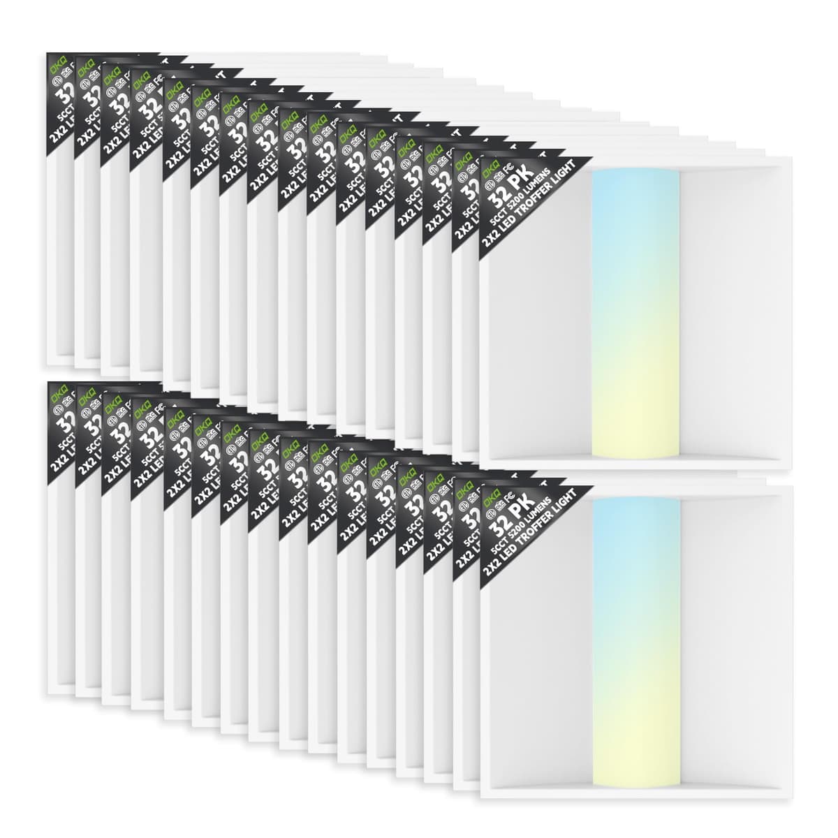 OKQ 2x2 LED Troffer Center Basket Panel Paquete de 32, Ajustable en Color 3500K/4000K/5000K, Potencia Ajustable, 30W/35W/40W-Hasta 6000 lúmenes, Atenuable 0-10V Empotrable Retroiluminado para Cielo Raso Colgante, Calificado ETL y DLC 2x2 LED Troffer Light 32Pack
