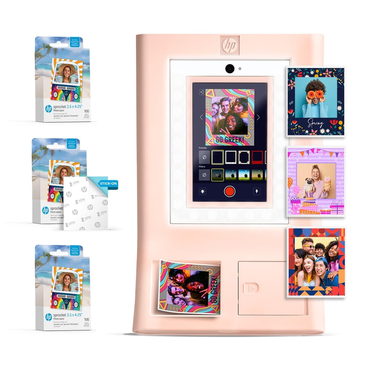 HP Sprocket Photo Booth Máquina de fotos instantáneas (Rosa) + 310 hojas ZINK 3.5x4.25” AMZHPSPPB300KP