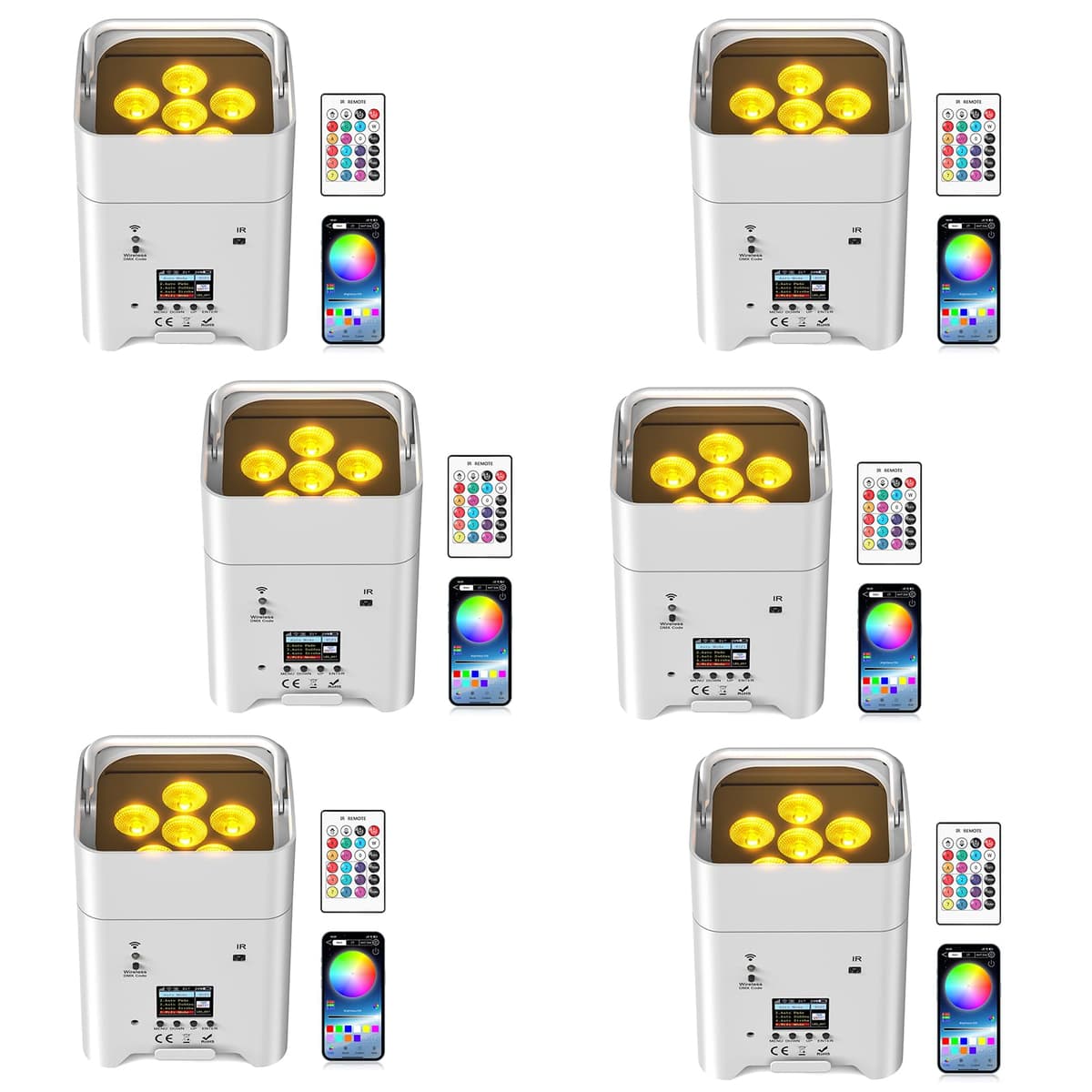 DazzlingStage Uplights recargables 9600mAh 6×18W RGBWA UV con control APP/DMX (6 pack) LHQ-ZQ01529X6US-GYY