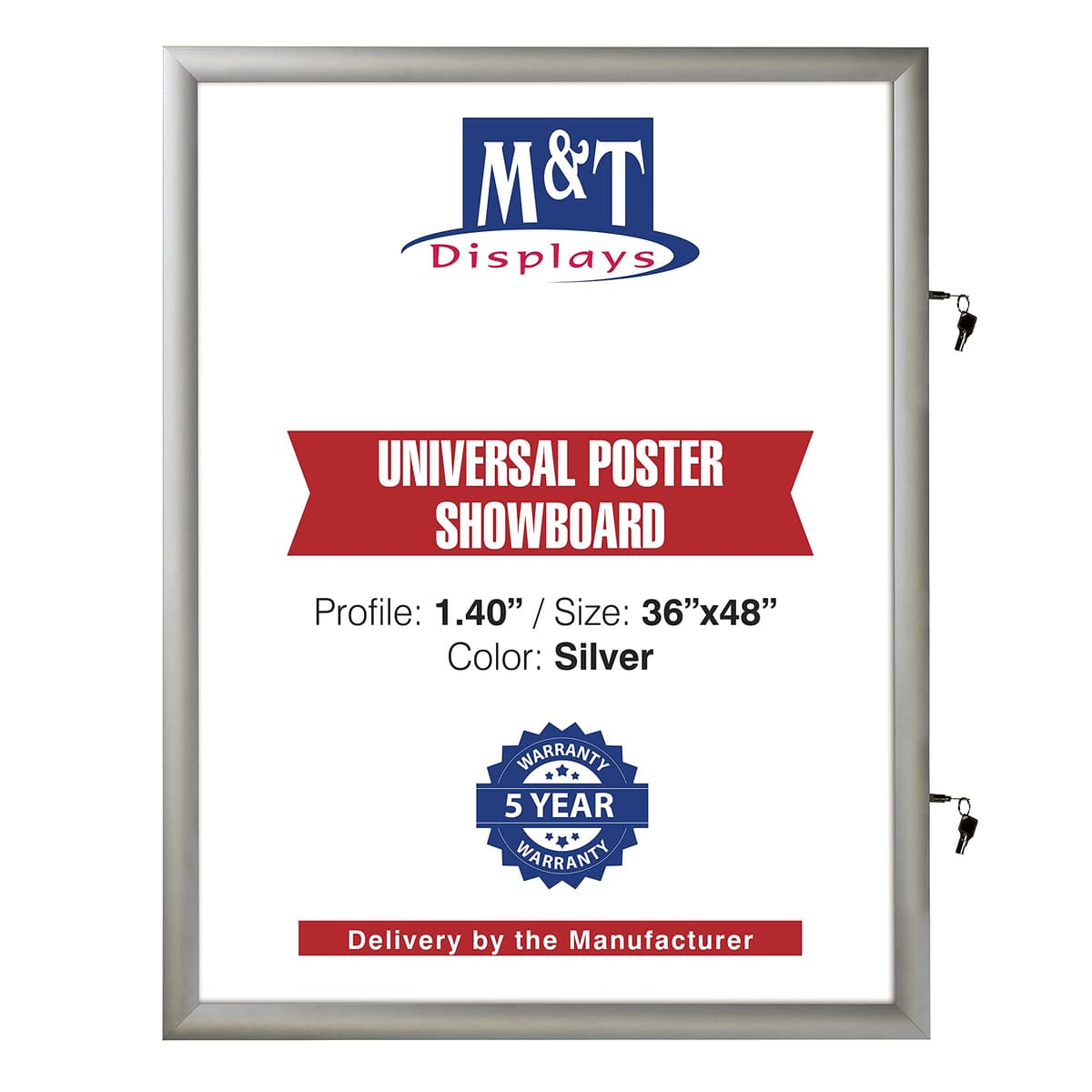 M&T Displays Tablero Encerrado y Bloqueable para Posters 36x48 pulgadas, marco aluminio plata