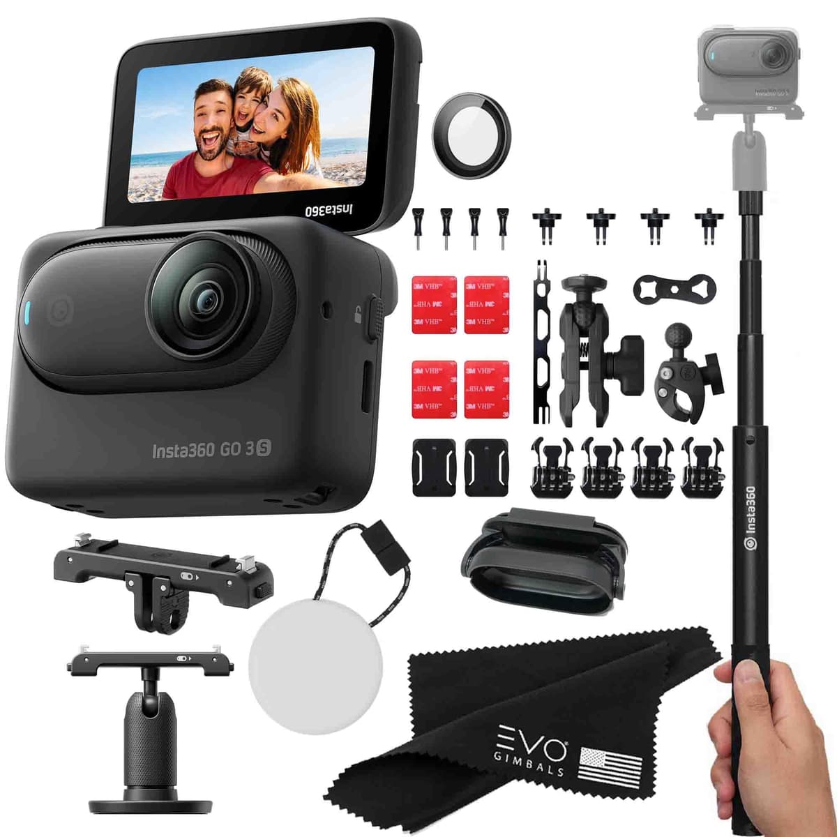 Insta360 GO 3S 128GB - Cámara de acción tiny resistente al agua con grabación 4K y estabilización FlowState CINSABKA-128GB-BLK-SELFIE