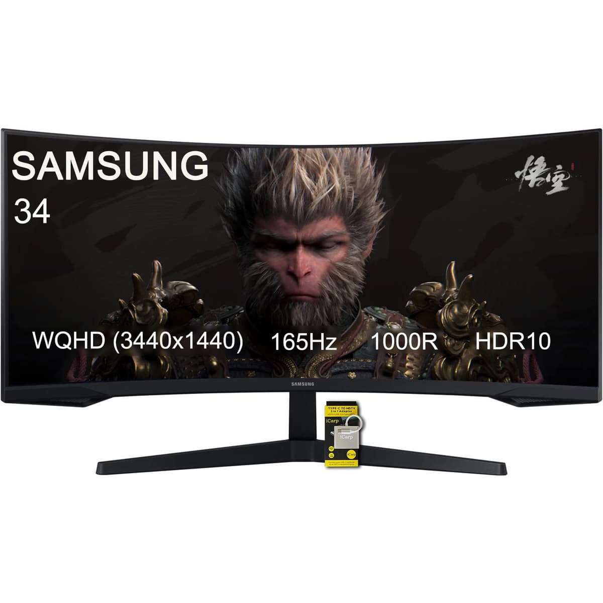 Monitor Curvo Gamer Samsung Odyssey 34 HDR - 34 WQHD (3440 x 1440) 1000R - 165Hz - 1 ms - HDR10 - 21:9 - AMD FreeSync Premium - G-SYNC - Flicker Free con Hub ICP