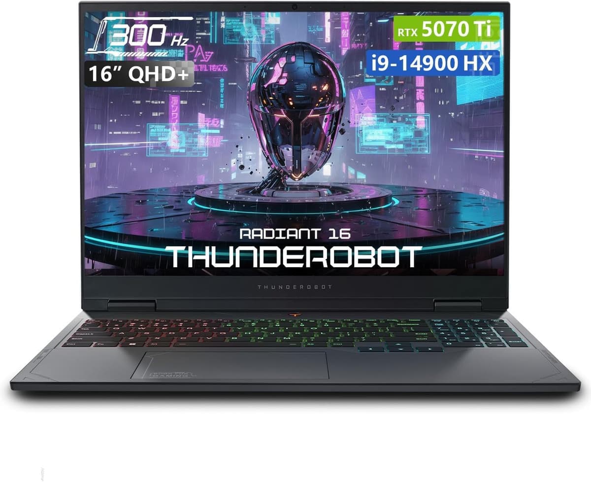 Thunderobot Radiant 16 Gaming Laptop, 16\" QHD+ 300Hz 2.5K Display, Core i9-14900HX, GeForce RTX 5070 Ti, 32GB DDR5 RAM, 1TB SSD, RGB Backlit Keyboard, Wi-Fi 6, Win 11 Home