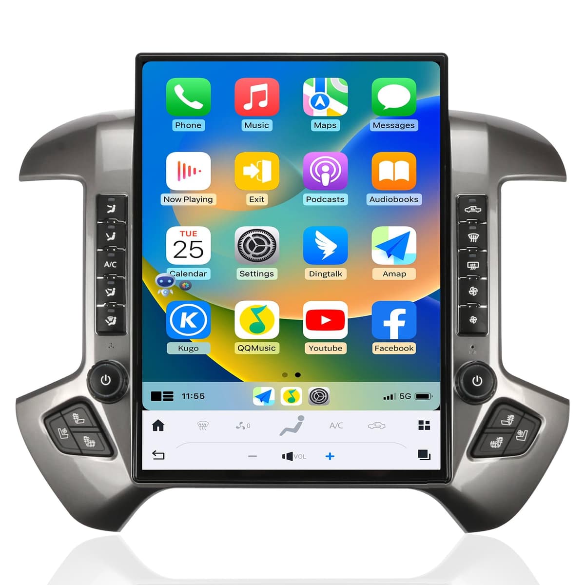 KiriNavi Radio Android para Chevrolet Silverado/GMC Sierra 2014-2019 con pantalla 15.6" 2K, CarPlay y Android Auto (Plata)