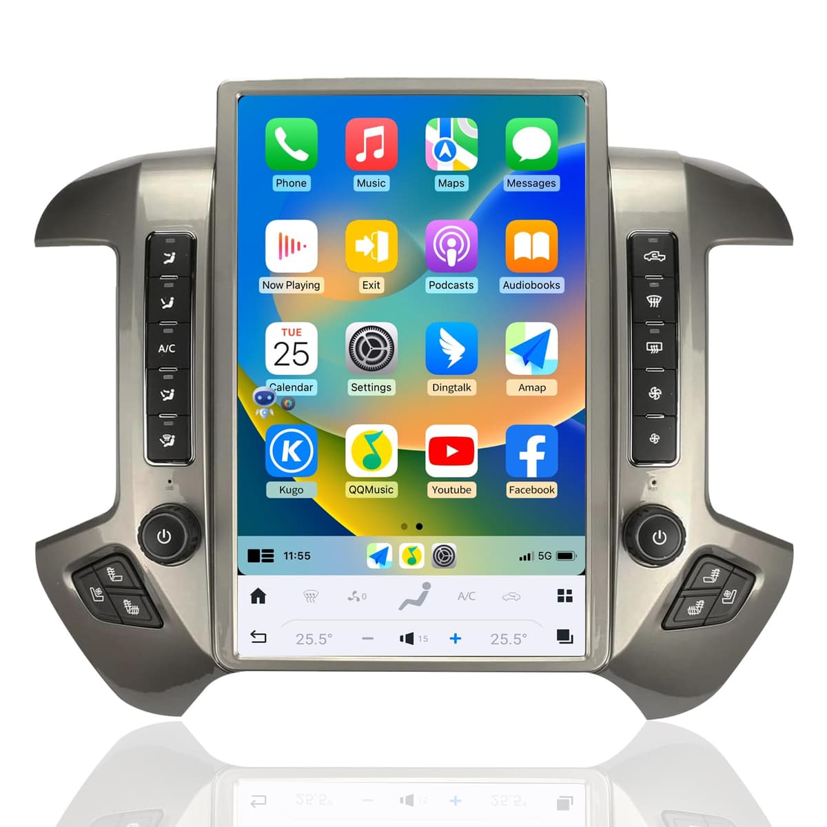 Toeeklsa Car Radio para GMC Sierra / Chevrolet Silverado 2014-2019 14.4" 8+128G Tesla Style (Plateado)