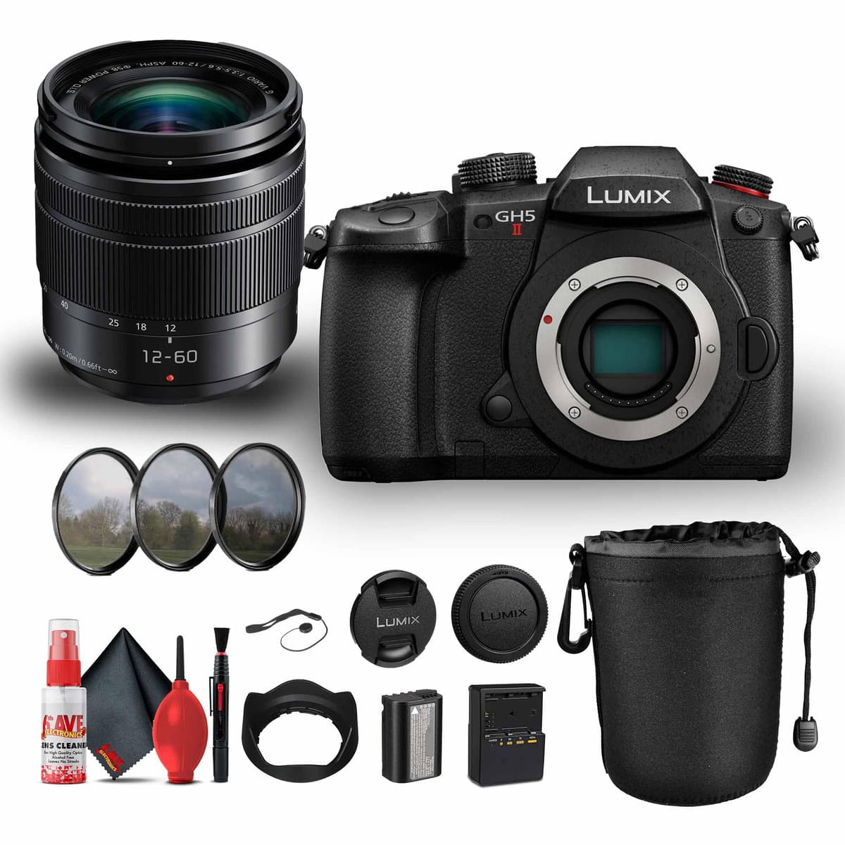 Panasonic Lumix GH5 II Mirrorless Camera con lente 12-60mm y kit de accesorios PANDCGH5M2126035_AG3