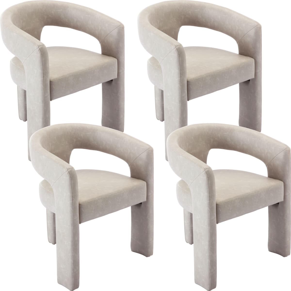 BESTANO Set de 4 sillas de comedor tapizadas en PU con respaldo abierto, diseño barrel, gris SYX5101