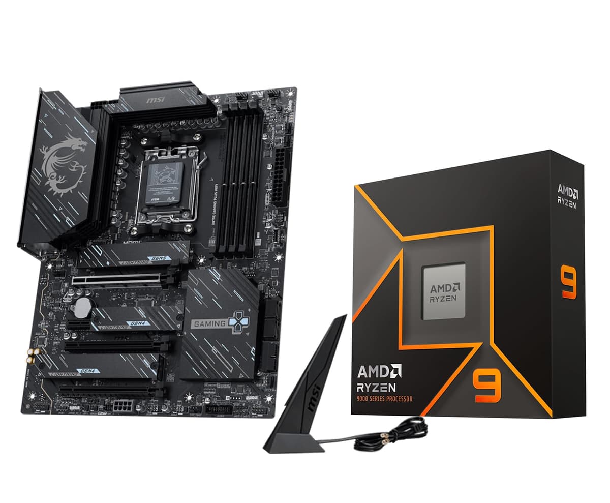 MICRO CENTER Procesador AMD Ryzen 9 9900X con Placa Madre MSI X870E Gaming Plus WiFi (ATX, AM5, DDR5, PCIe 5.0, M.2 Gen5, Wi-Fi 7) 9900XX870EGAMPLWF