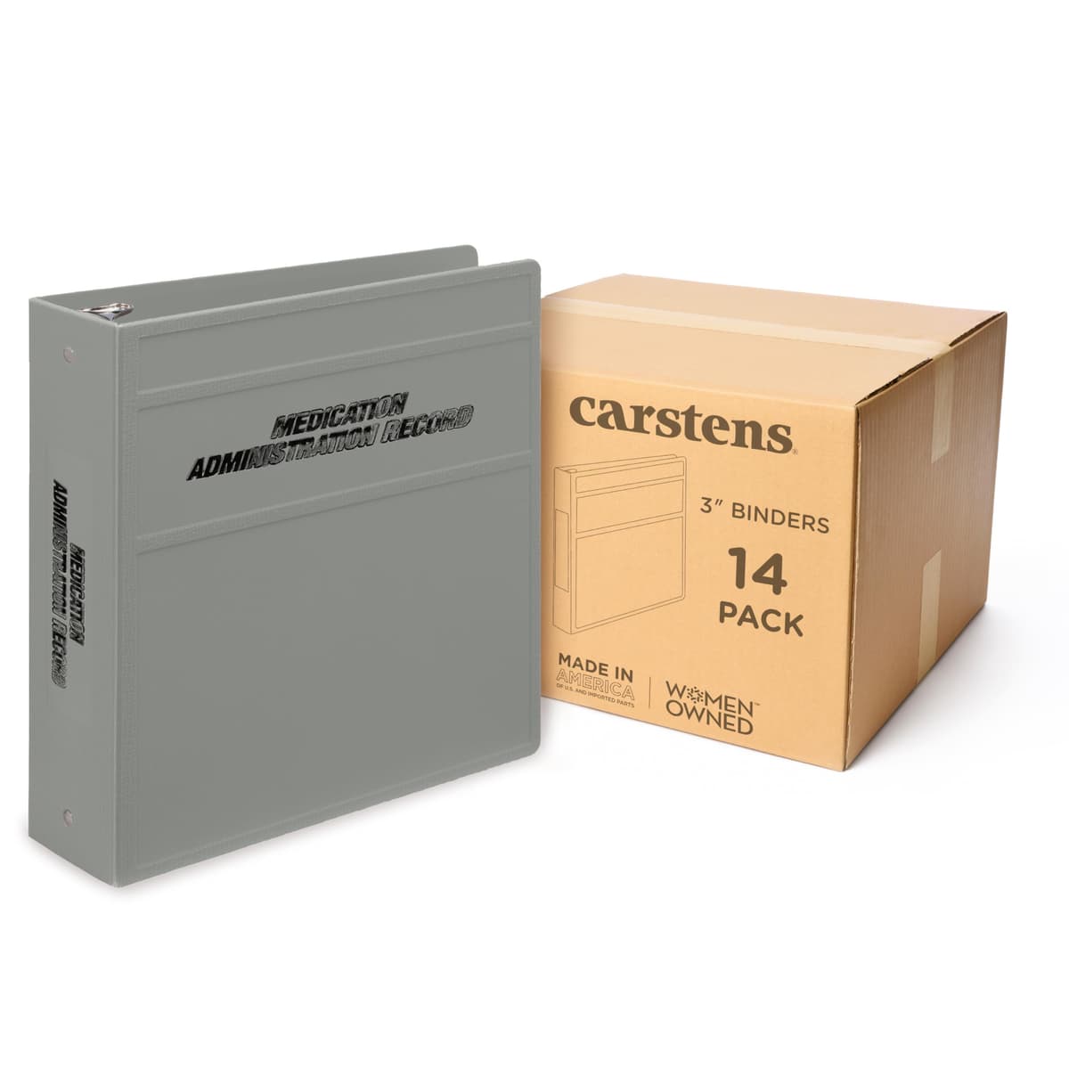Carstens 3-Inch Heavy Duty Round Ring Binder para Medication Administration Record - Side Opening Ash Gray, Case of 14 MAR-3R