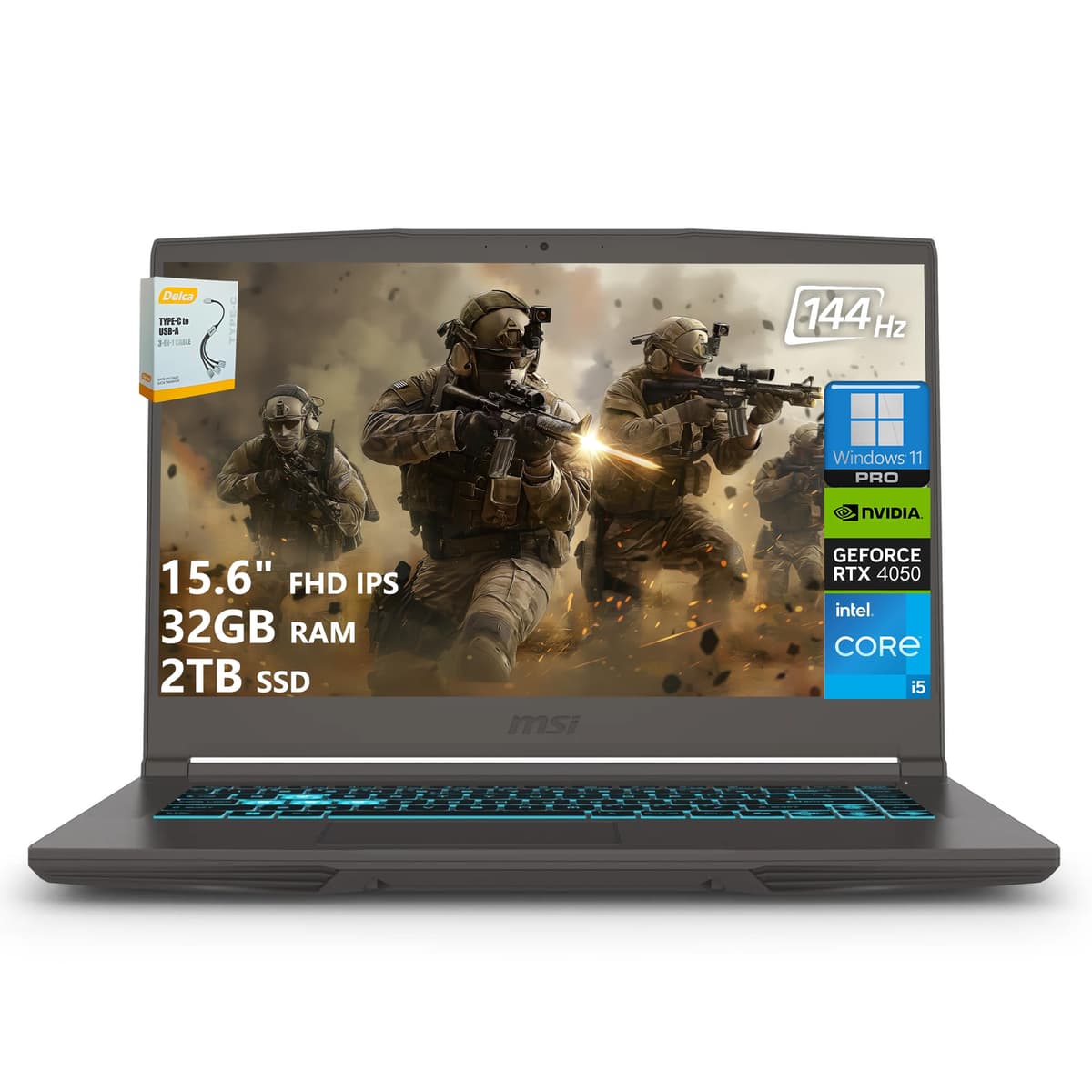 MSI Thin 15 Laptop para juegos | 15.6" FHD IPS 144Hz | Intel 8 núcleos i5-13420H (> i7-12650H) | 32GB RAM 2TB SSD | GeForce RTX 4050 6GB | Teclado retroiluminado con Type-C Wi-Fi 6E Win11 Pro con accesorio DLCA MSI THIN 15 i5 4050