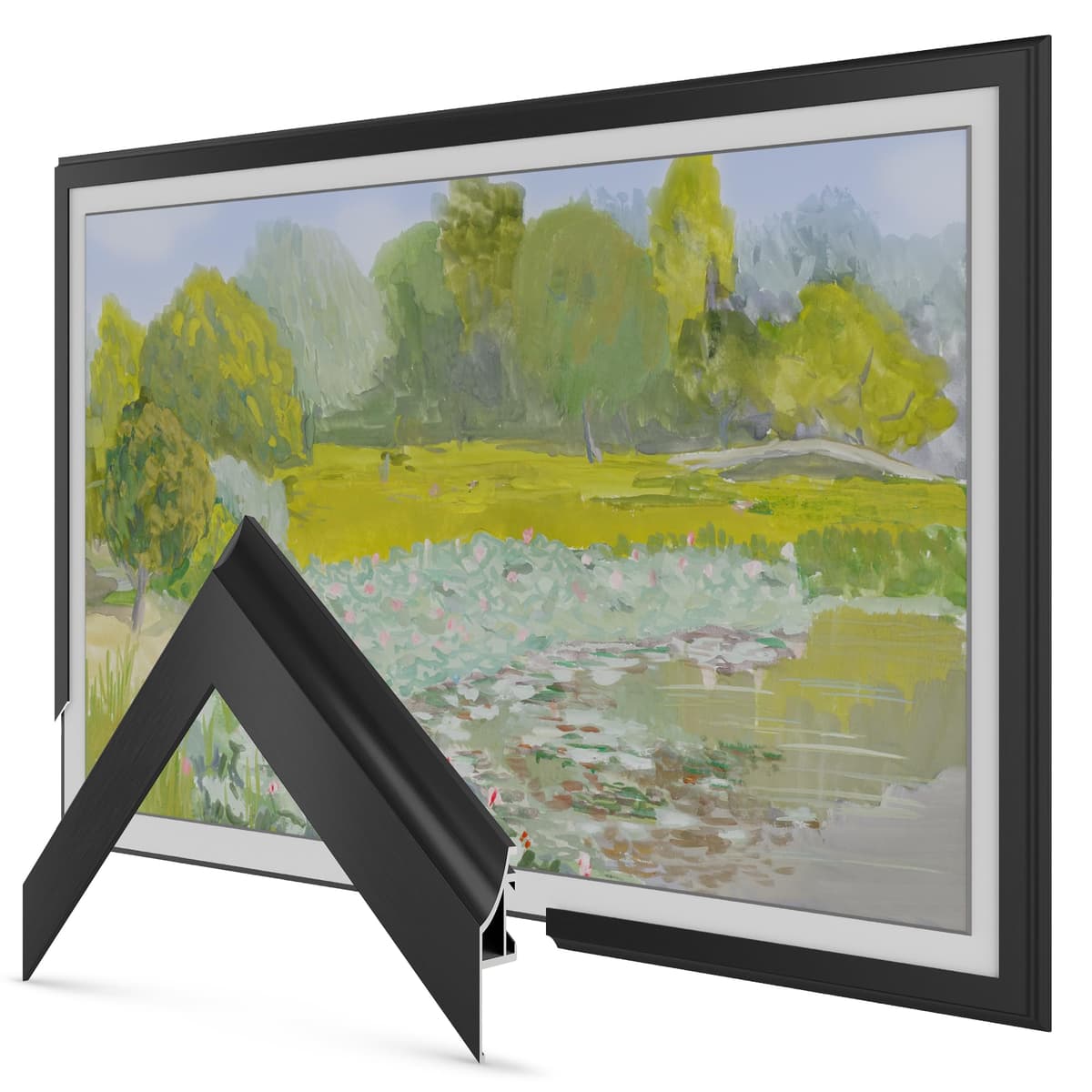 Marco para TV Deco de Aleación Anodizado Negro Scoop 55" - Compatible SOLO con Samsung The Frame (Compatible con 2021-2025, LS03A, LS03B, LS03C, LS03D, LS03FA) FRM-AL-SC-BLK-55
