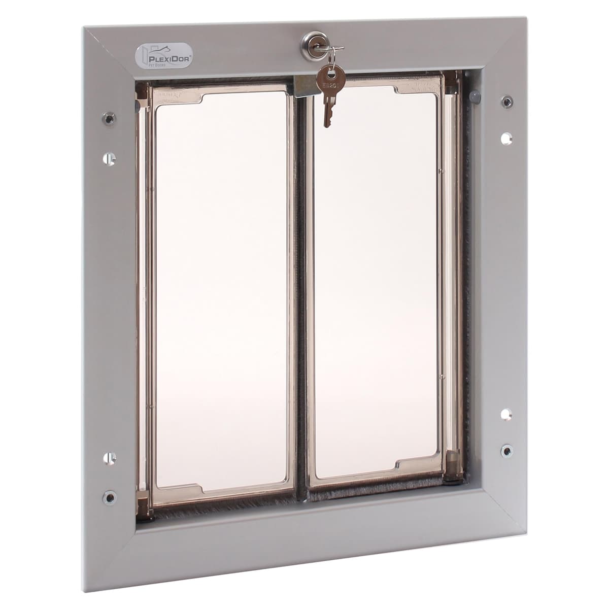 PlexiDor Performance Pet Doors para Perros y Gatos - Puerta de Montaje para Perros con Cerradura y Llave - Plata, Tamaño Mediano PD DOOR MD SV
