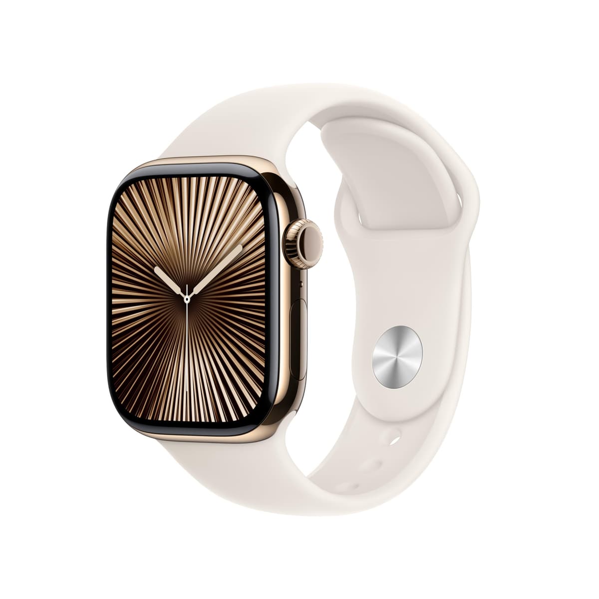 Apple Watch Series 10 [GPS + Cellular carcasa 42 mm] Smartwatch con caja de titanio dorado y correa deportiva Starlight - S/M. Rastreador de actividad, app de ECG, pantalla Retina siempre activa, resistente al agua MX063LW/A