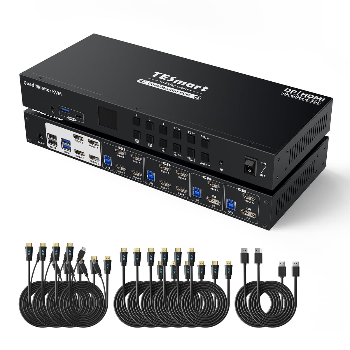 TESmart HDK404-P23 Quad Monitor KVM Switch y Docking Station 4 PCs 4K@60Hz con USB 3.0, Audio y EDID HDK404-P23-USBK