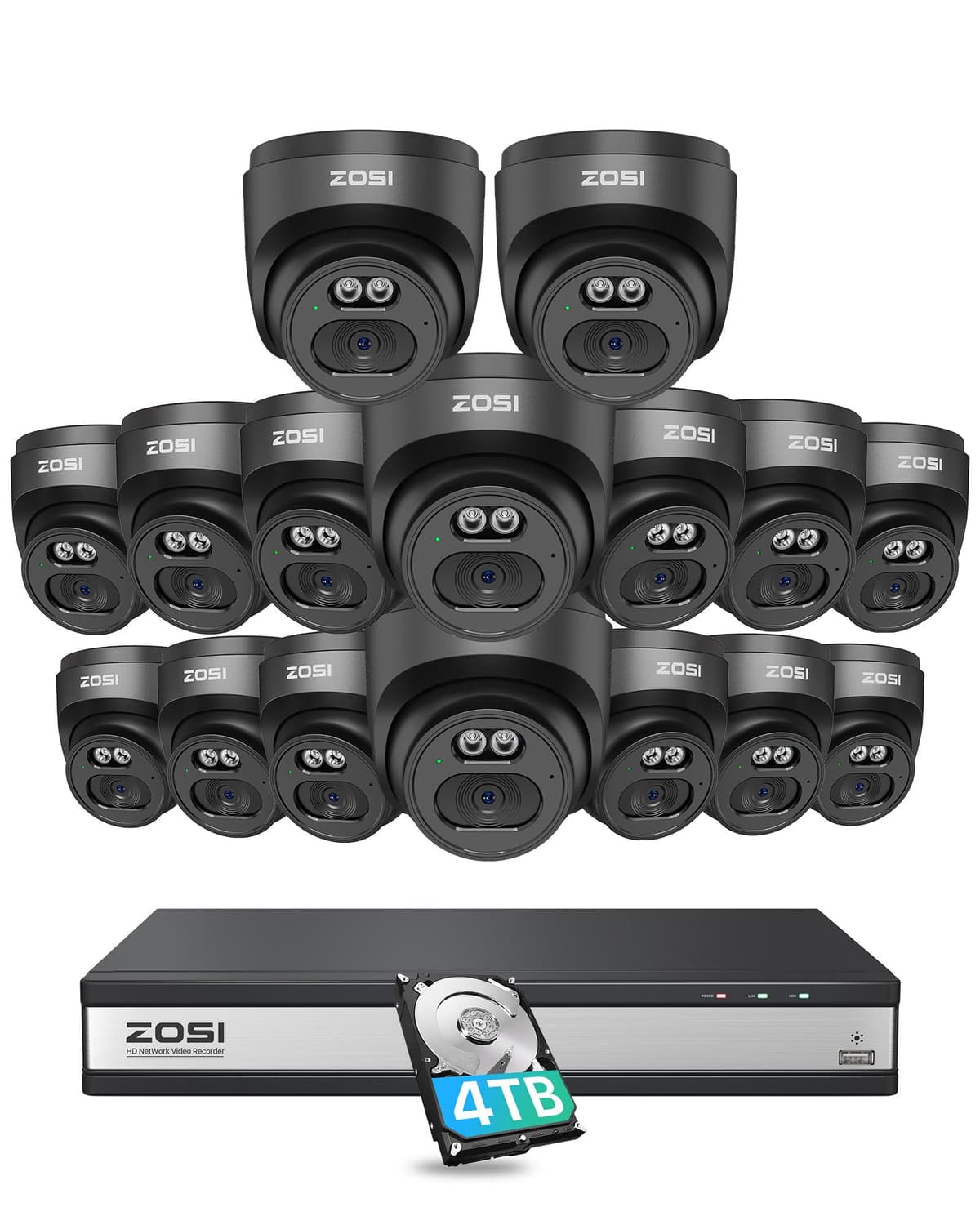 ZOSI C220 Sistema de seguridad PoE 16CH 4K NVR con 16 cámaras 4MP y HDD 4TB 168K4-2204B16-US-ANX1