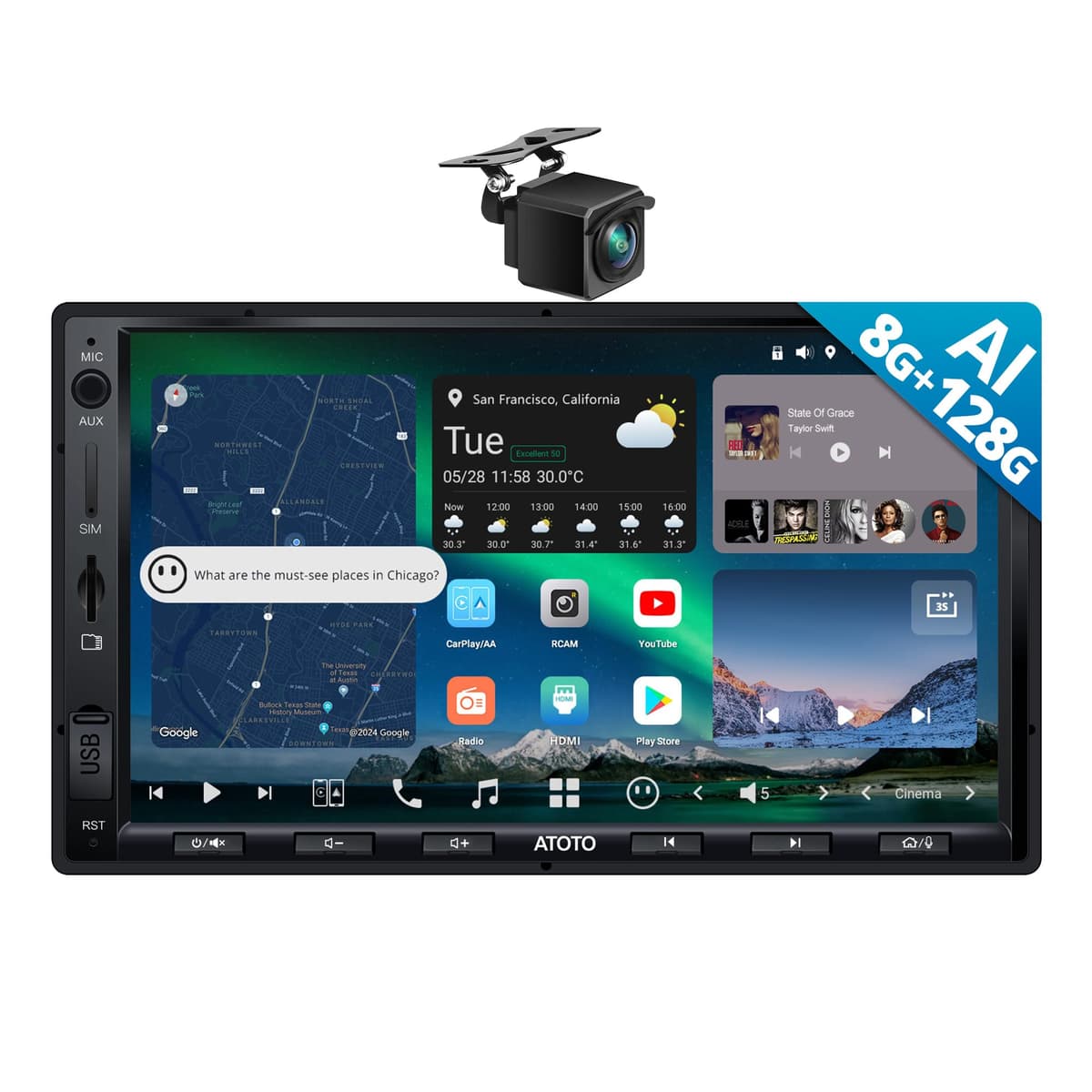 ATOTOZONE Radio Android 7" 8GB+128GB con 4G, CarPlay/Android Auto Inalámbrico y DSP 36-Band X01-AZY