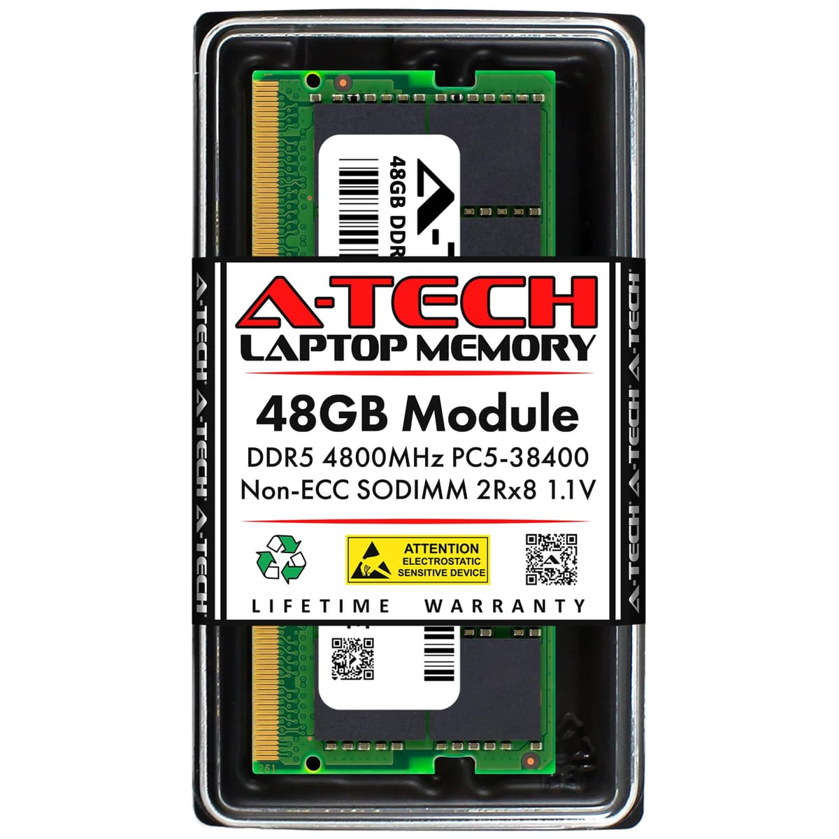 A-Tech 48GB DDR5 4800MHz PC5-38400 CL40 SODIMM 2Rx8 Doble Rango 1.1V No ECC No Buffer Módulo de Memoria RAM SO-DIMM de 262 pines para Laptop AT48G1D5S4800ND8N11V