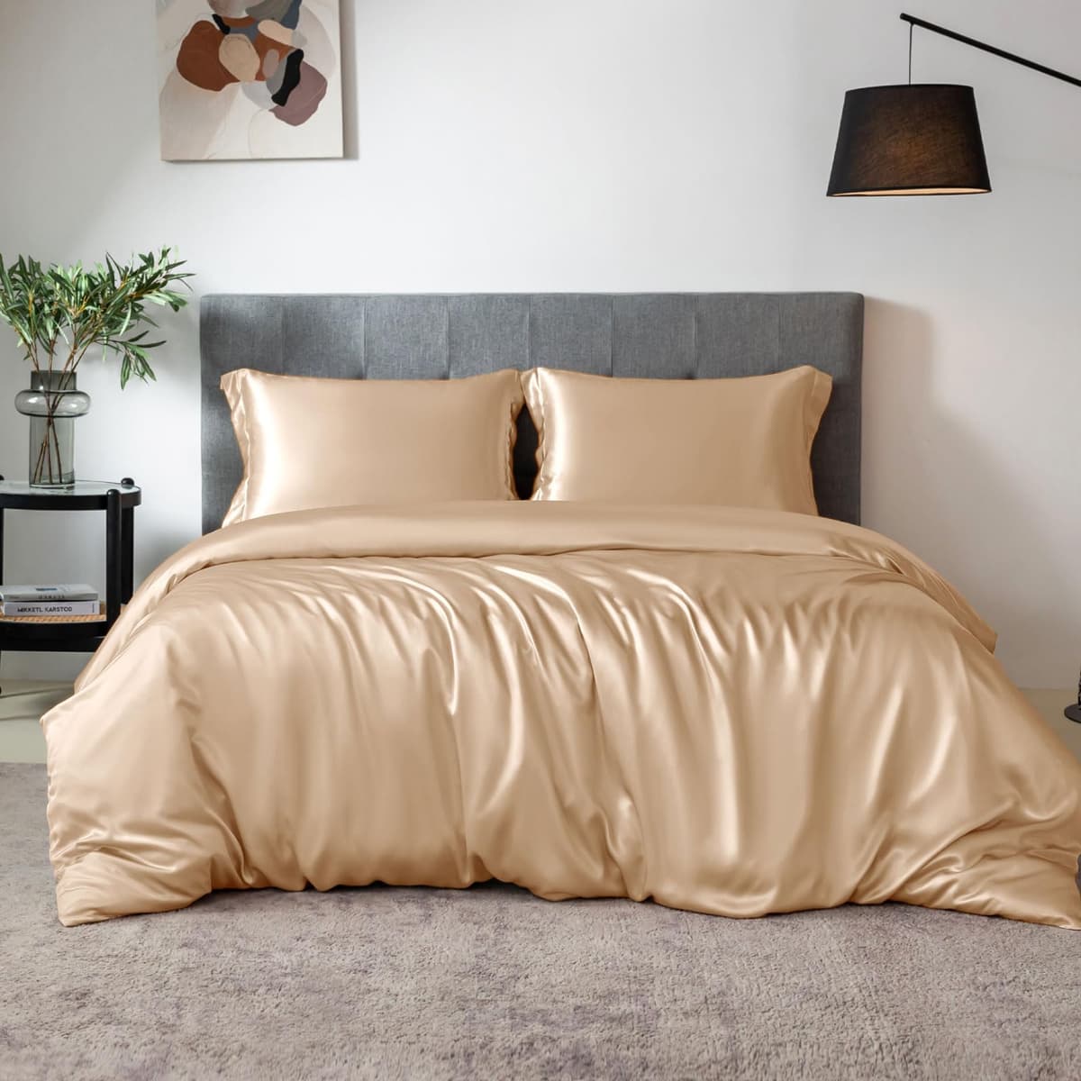 Juego de cama 100% seda THXSILK, California King, Champagne (cubrecama, ajustable, 2 fundas) UJ-RE27-D7QL