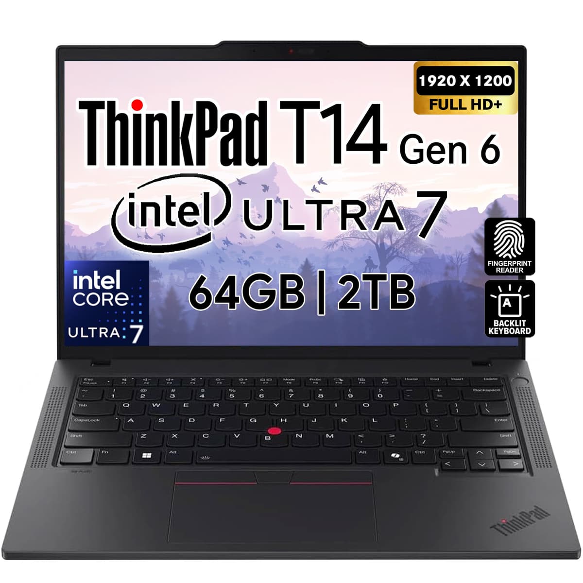 Lenovo ThinkPad T14 Gen 6, 14" FHD+, Intel Ultra 7 255U, 64GB DDR5, 2TB SSD, Webcam 5MP, Huella, Backlit, Wi-Fi 6E, 2x Thunderbolt 4, Windows 11 Pro