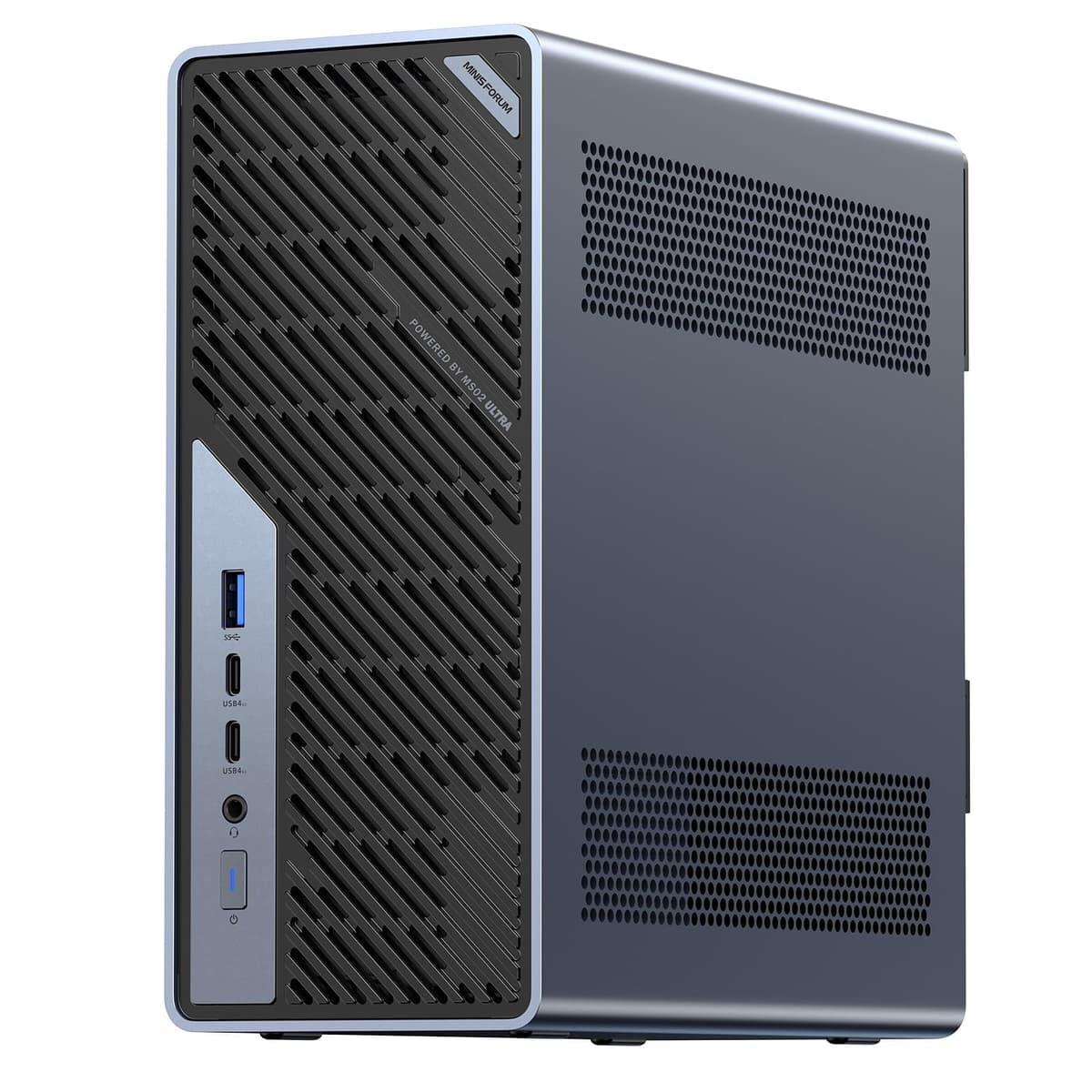 MINISFORUM MS-02 Ultra Estación de Trabajo Mini PC, Intel Core Ultra 9 285HX (24C/24T, hasta 5.5 GHz), 192GB ECC RAM 2TB SSD, 4× ranuras M.2, USB4 v2 80Gbps, Doble 25GbE+10GbE+2.5GbE, Wi-Fi 7, fuente de 350W MS-02U-285HX