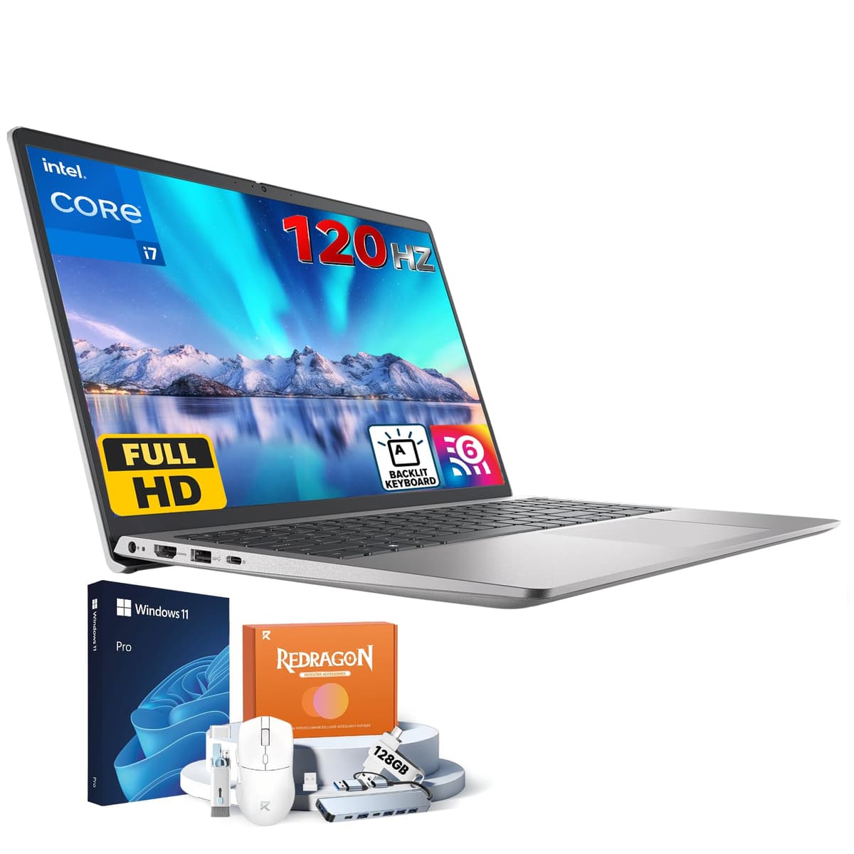 Computadora portátil Dell 15.6 para negocios y estudiantes, Intel i7-1355U de 10 núcleos (hasta 5.0 GHz), pantalla FHD IPS 15.6" 120Hz, gráficos Intel UHD, 32 GB RAM, 1 TB SSD, Wi-Fi 6, teclado retroiluminado, lector de huellas, DC15250
