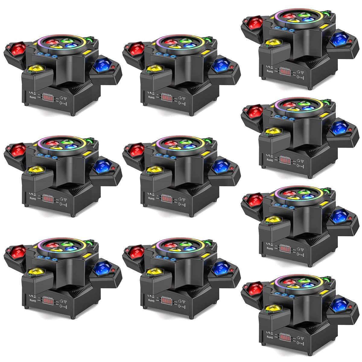 GdjRttk Paquete 10x Focos Moving Head 120W RGBW con efectos Beam/Wash/Starry/Strobe, DMX y remoto 02625