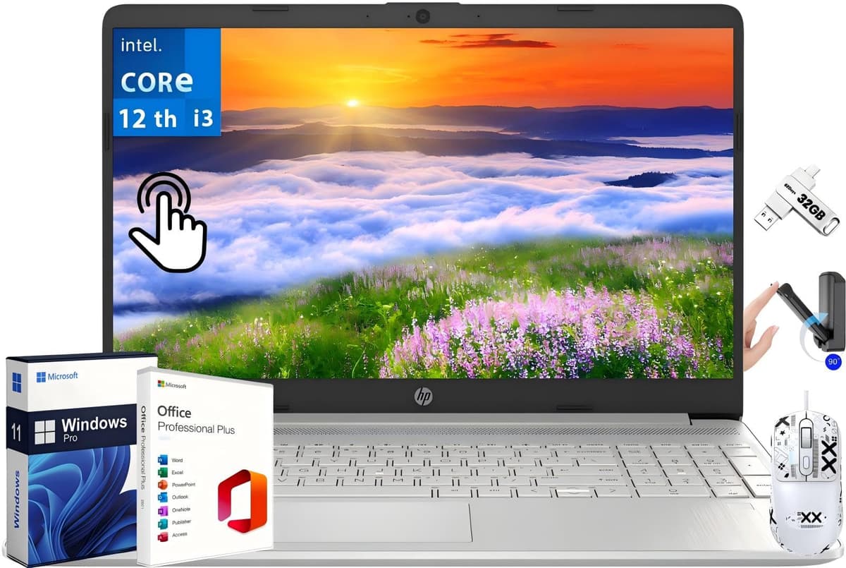 HP 15.6" Touch Laptop - Intel Core i3-1215U, hasta 64GB RAM, hasta 2TB SSD, Windows 11 Pro, Office lifetime HP Laptop