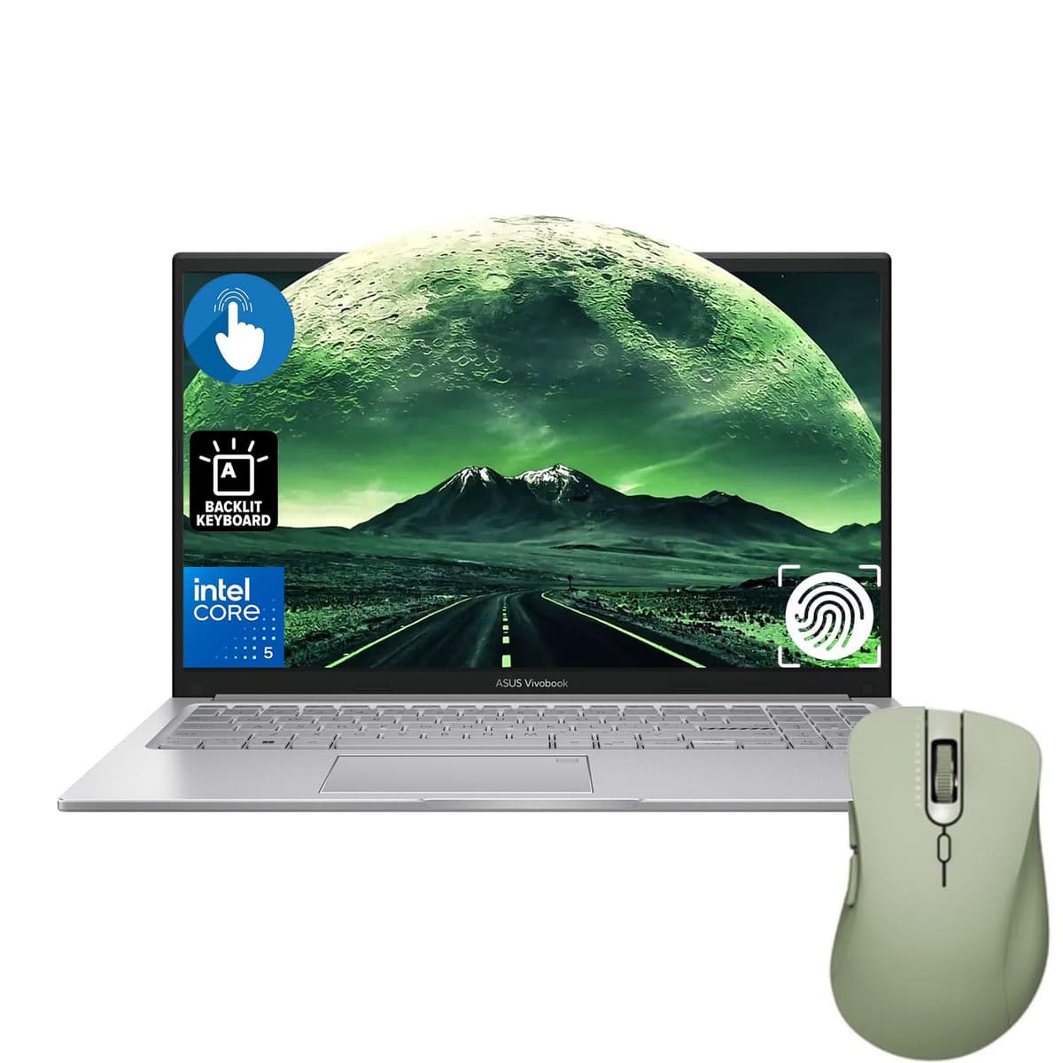 ASUS Vivobook 15 Laptop, 15.6" FHD+ Pantalla Táctil, Intel Core 5 120U, 16GB RAM, 1TB SSD, Lector de Huellas, Teclado Retroiluminado, HDMI, Wi-Fi 6, Windows 11 Home, Plateado, Bundle con Mouse Inalámbrico Thunderobot ML101