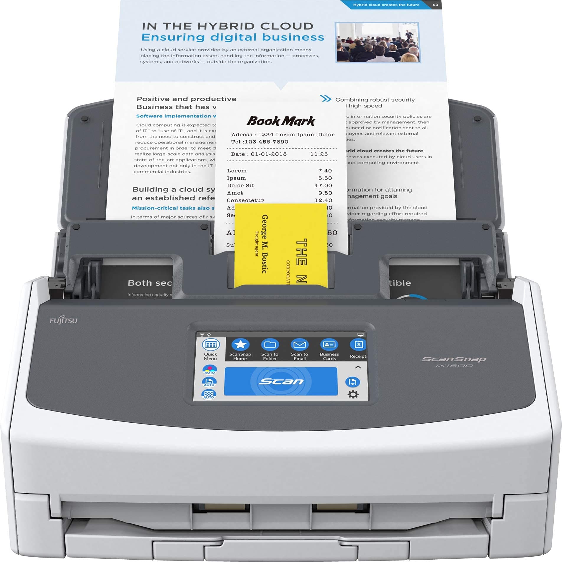 Fujitsu ScanSnap iX1600 Escáner de Documentos Cloud para Mac/PC, Blanco (Renewed)