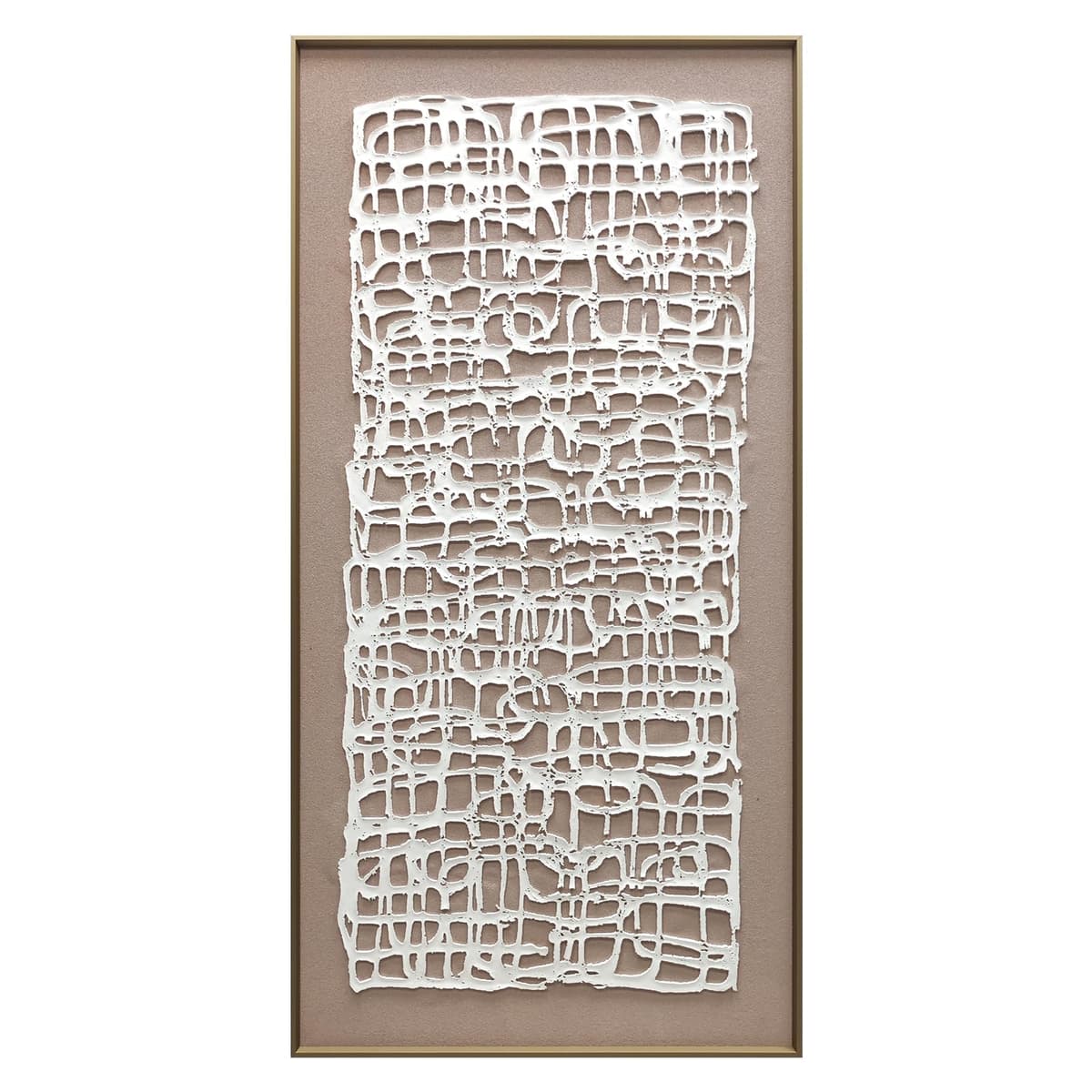 Cuadro 3D BrightA blanco con relieve texturizado 23.6"x47.2" - Pintura acrílica geométrica hecha a mano
