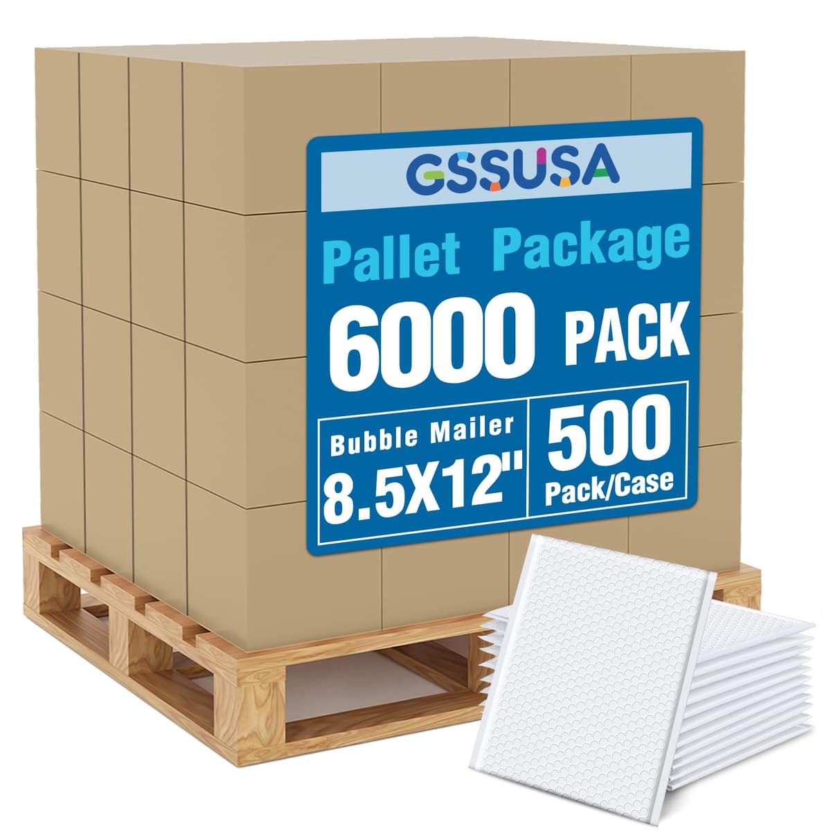 GSSUSA White Bubble Mailers 8.5x12 - Pallet 6000 sobres acolchados autoadhesivos
